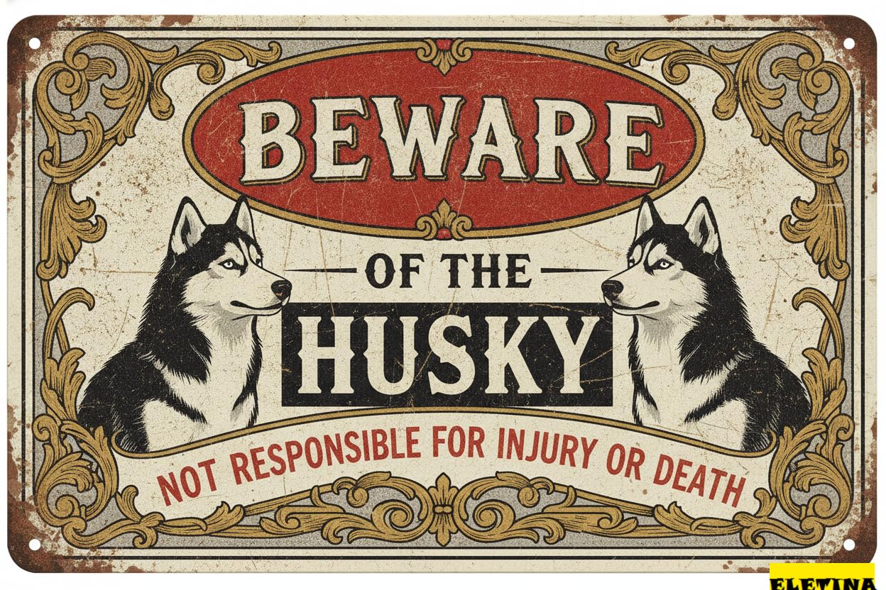 Tin Sign for Man Cave Beware Of The Dog Husky Aluminum Metal Tin S Outdoor Yard Warning Fence Yard Home Kitchen Farm Garden Wall Decor 8x12 Inch Private Property Decorative