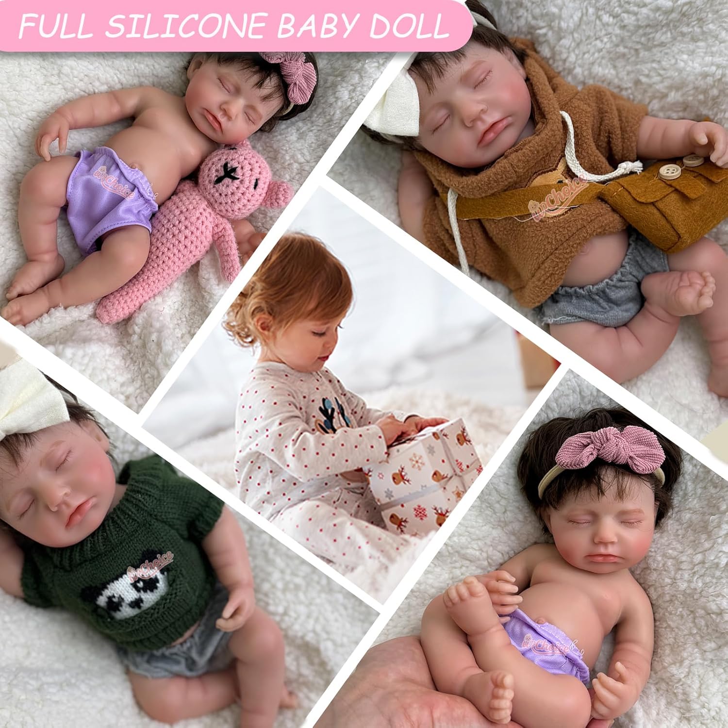 Full Body Silicone Baby Doll with Hair 12 Inch Girl Open Mouth, That Look Real Life Sleeping Newborn Anatomically Correct Baby Doll
