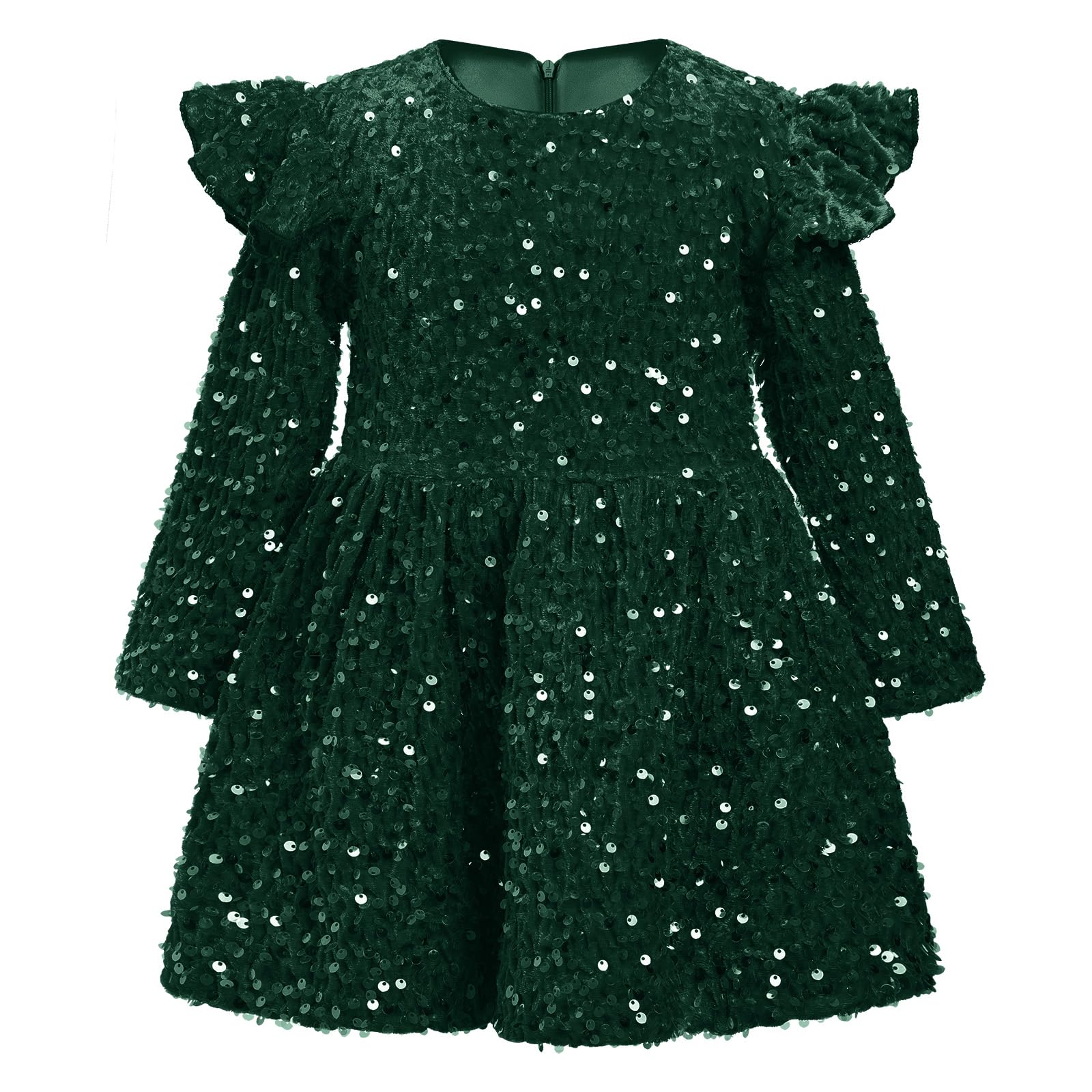 Toddler Christmas Dress Baby Girls Velvet Sequin Dress Long Sleeve Party Birthday Dresses A-line Pageant Birthday Formal Dance Ball Gown Fall Winter Outfit Green 18-24 Months
