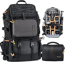 Tation Mochila para câmera Pro 2 bolsas em 1, grande, com compartimento para notebook de 15,6 polegadas, capa de chuva, extragrande, para viagem, caminhada, câmera, mochila DSLR