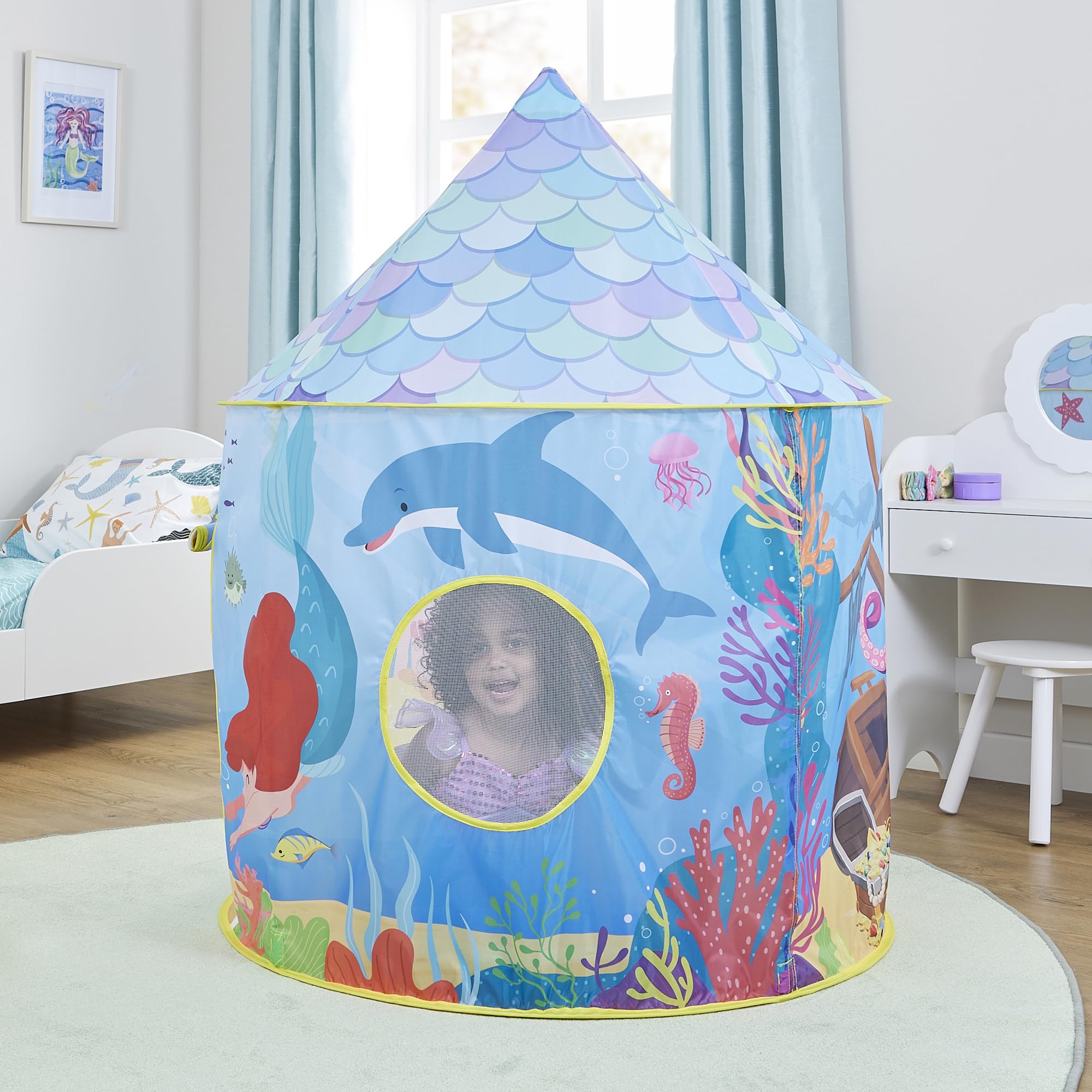 Liberty House Toys Mermaid Play Tent, Pink, Dia100 x H135 cm, 100cm (L) x 100cm (W) x 135cm (H) - Image 3
