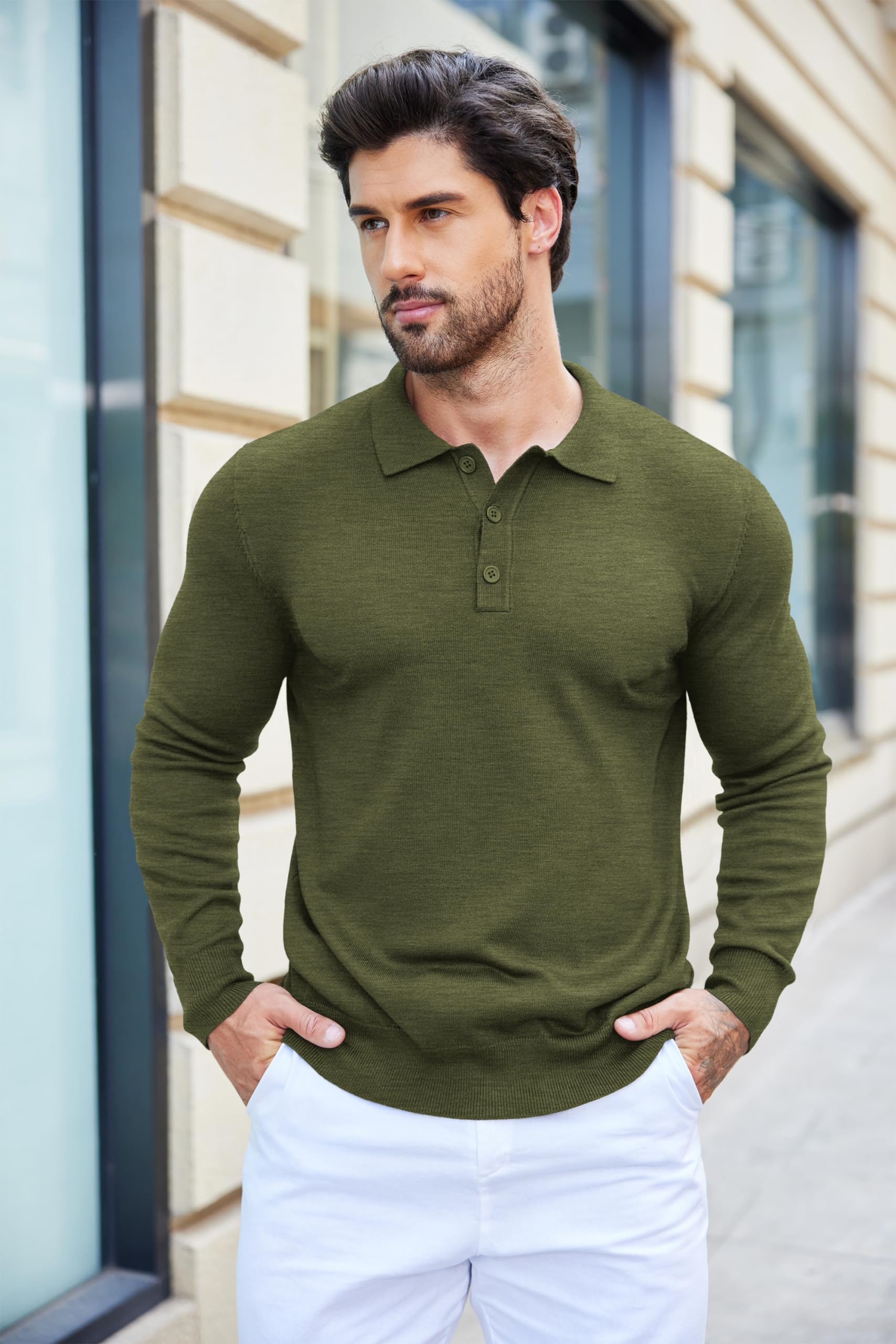 COOFANDY Polo Pullover Herren Strickpullover mit Polokragen Strick Poloshirt Herren Langarm Polo Pulli Business Pullover Sweater Winterpullover