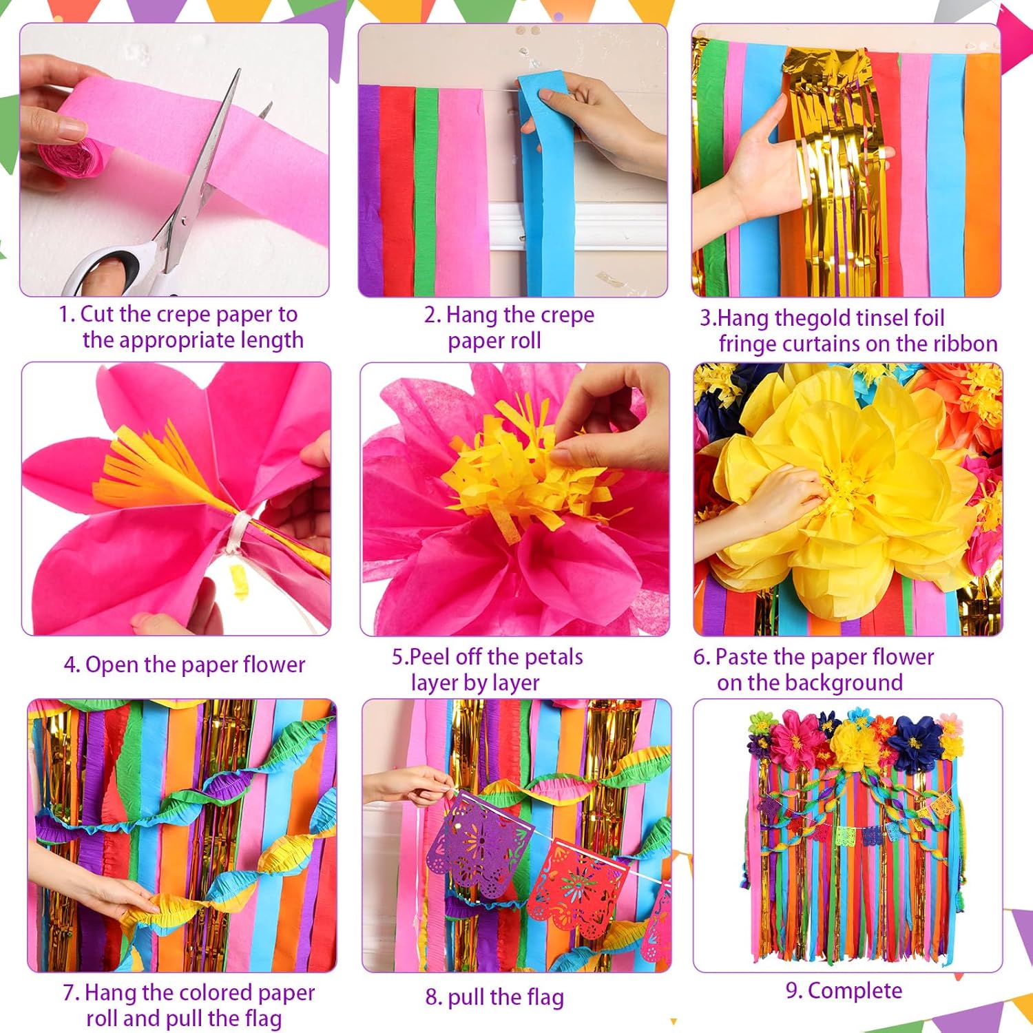 TaoBary 28 Pcs Mexican Party Decorations Set Mexican Paper Flowers Fiesta Ruffled Streamer Backdrop Papel Picado Banner Mexico Party Decorations for Cinco De Mayo Decor(Elegant Flower)