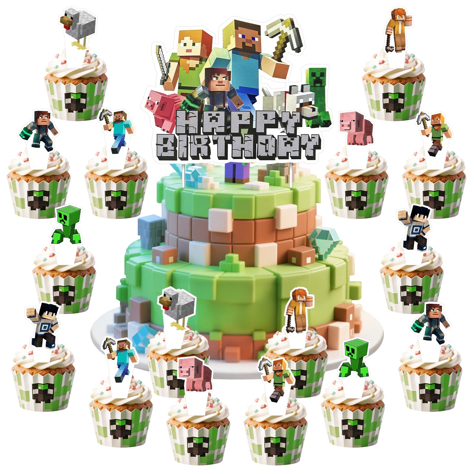 25 Stück Tortendeko,Cake Topper Geburtstag, Muffin Deko, Deko Topper Set für Jungen Mädchen und Kinder Geburtstag Party (Stil 4)