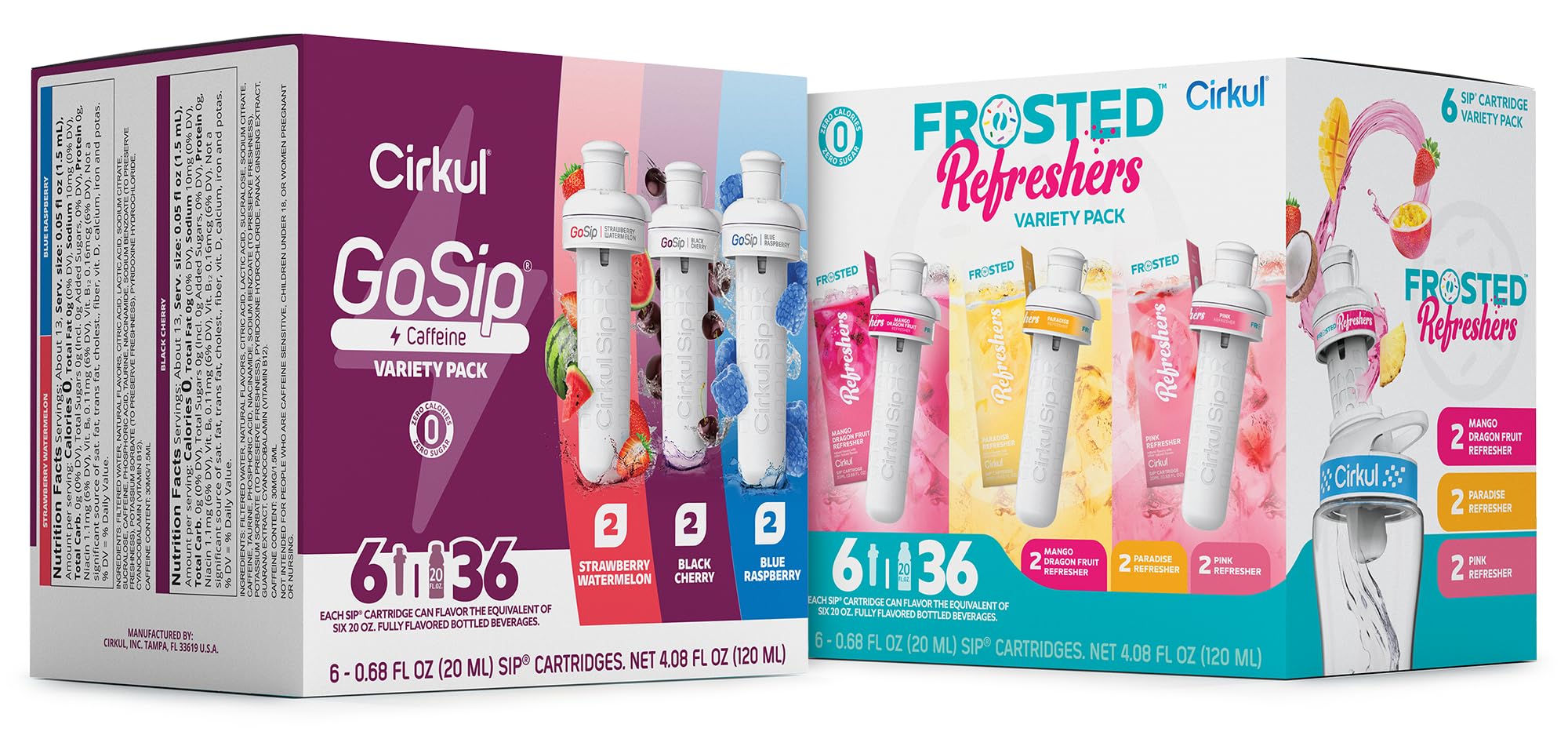 CirkulVariety Pack Bundle, Flavored Water Cartridge 12-Pack (GoSip, Frosted Refreshers), Sugar-free Drink Mix