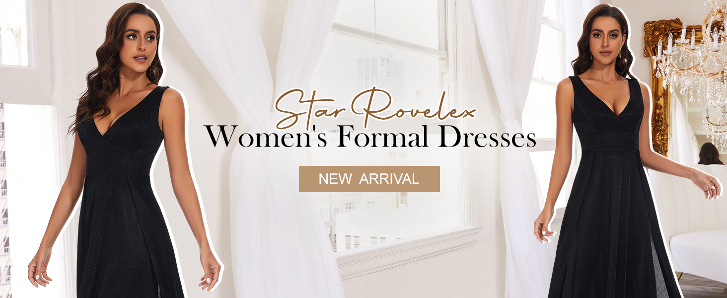 Amazon.com: StarRovelex Formal Dress Evening Gown Sexy Long Black Party  Prom Dresses for Curvy Women Elegant Sleeveless Deep V Neck High Slit  Glitter Gala Wedding Guest Maxi Dress Black S : Clothing,