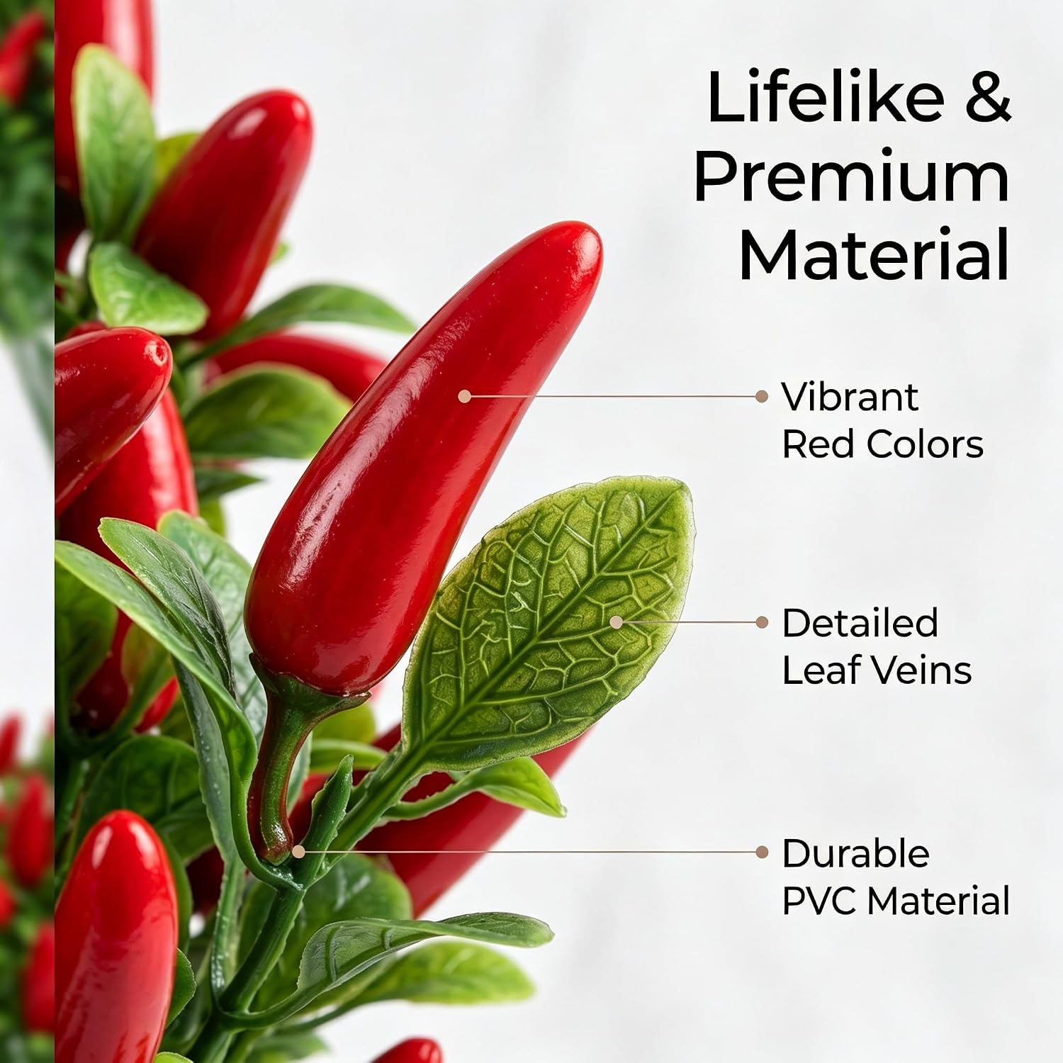 Toddmomy 4 Pack Lifelike Artificial Red Chili Pepper Bouquet - Fake Chili Stems for Home & Kitchen Decor, Vase Filling & Photo Props
