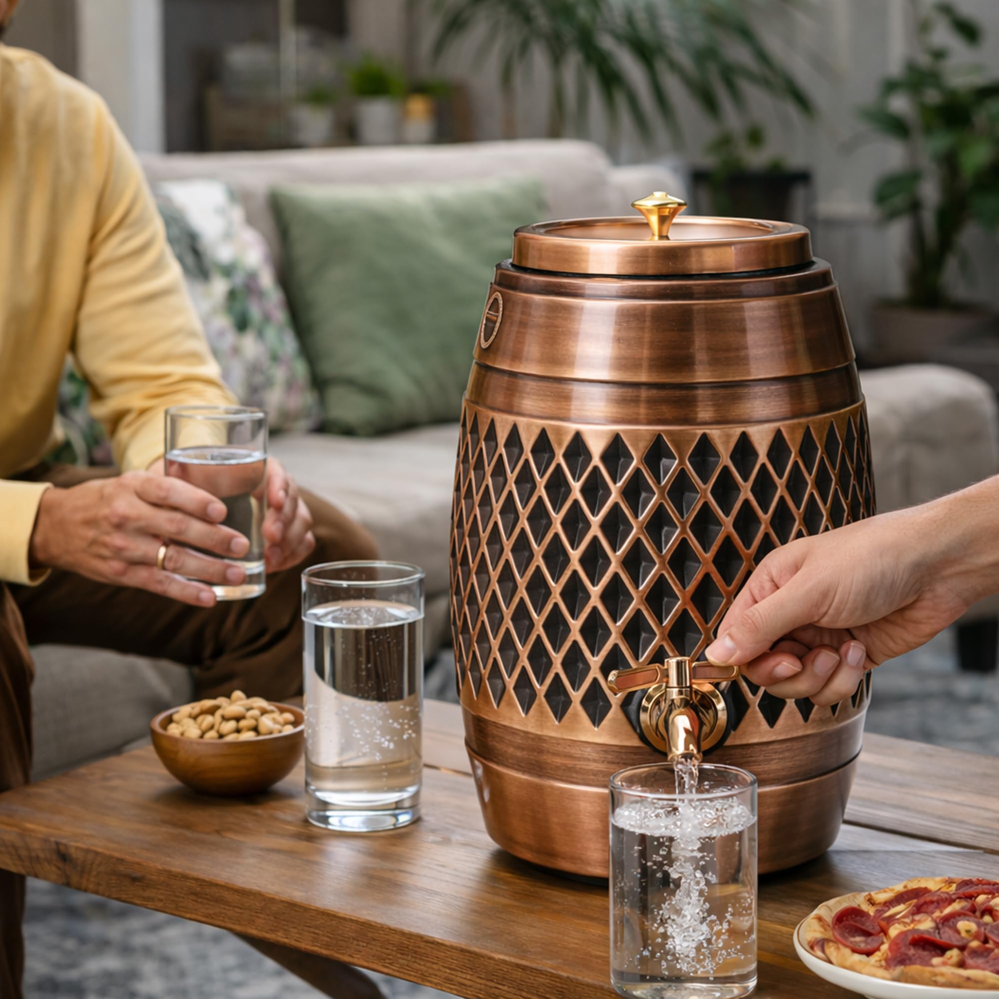 Kansakruti 100% Pure Copper Water Tank with Tap | Diamond Design