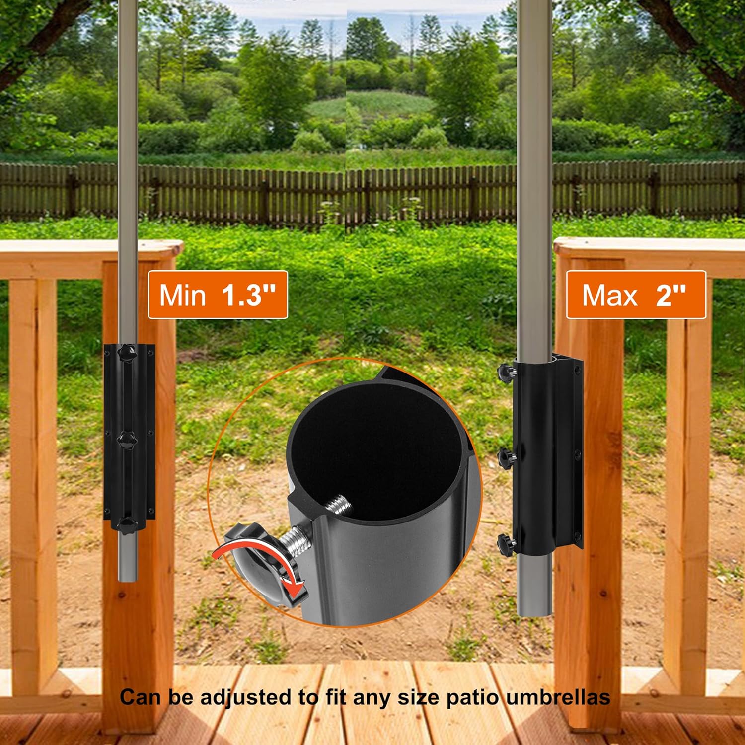 Patio Umbrella Mount Holder, Adjustable Deck Umbrella Mount Bracket, Black Aluminum Railing Mount