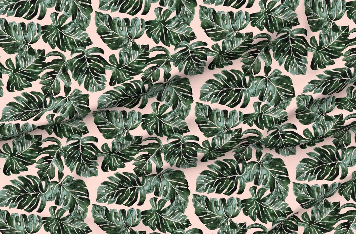 Spoonflower Fabric - Leaves Jungle Tropical Blush Monstera Sfaut15 Printed on Minky Fabric by The Yard - Sewing Baby Blankets Quilt Backing Plush