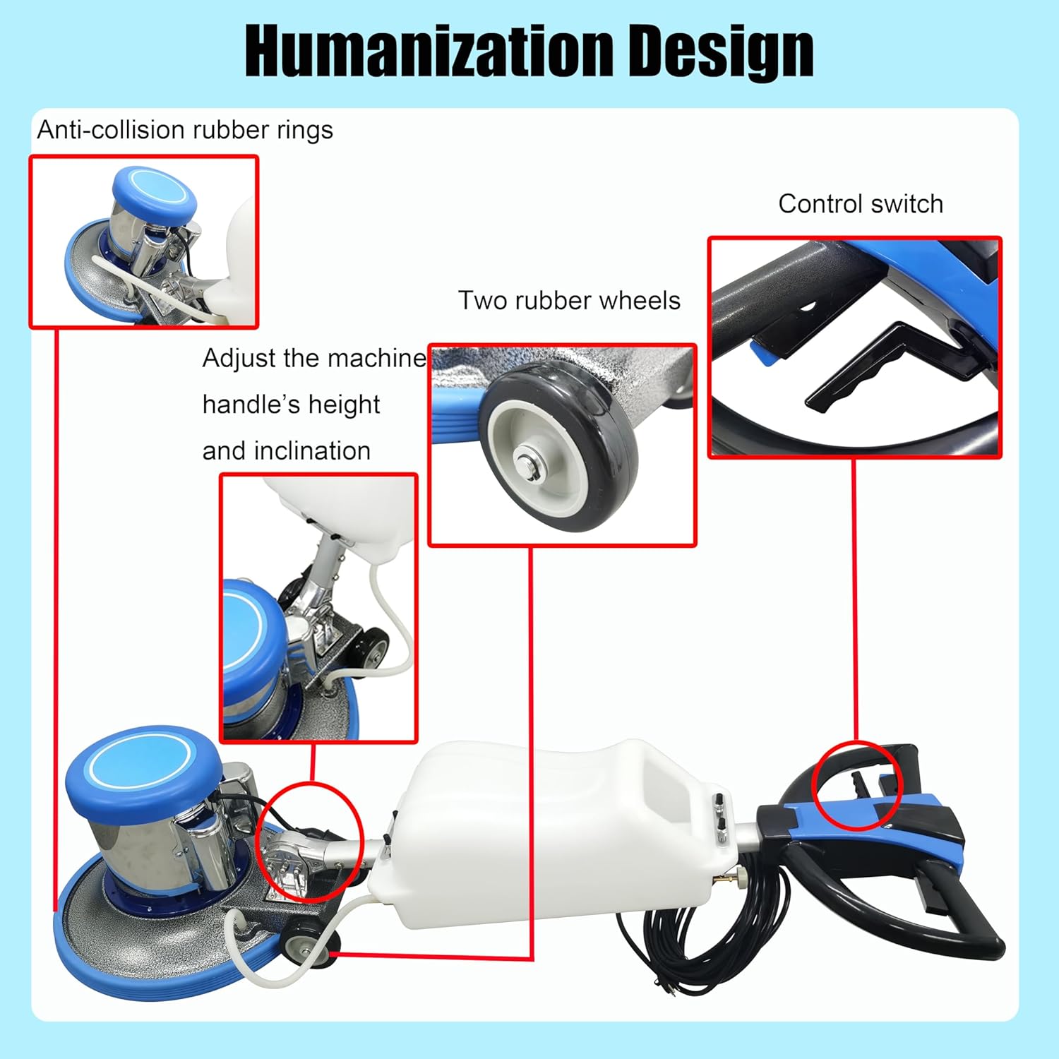 Floor Scrubber Buffer Heavy Duty Polisher Machine Polished Waxed Refurbished Tile Scrubber Cleaner Wood Marble Cement Pavement Epoxy Rubber Carpet Blue 110V Commercial Industrial Domestic