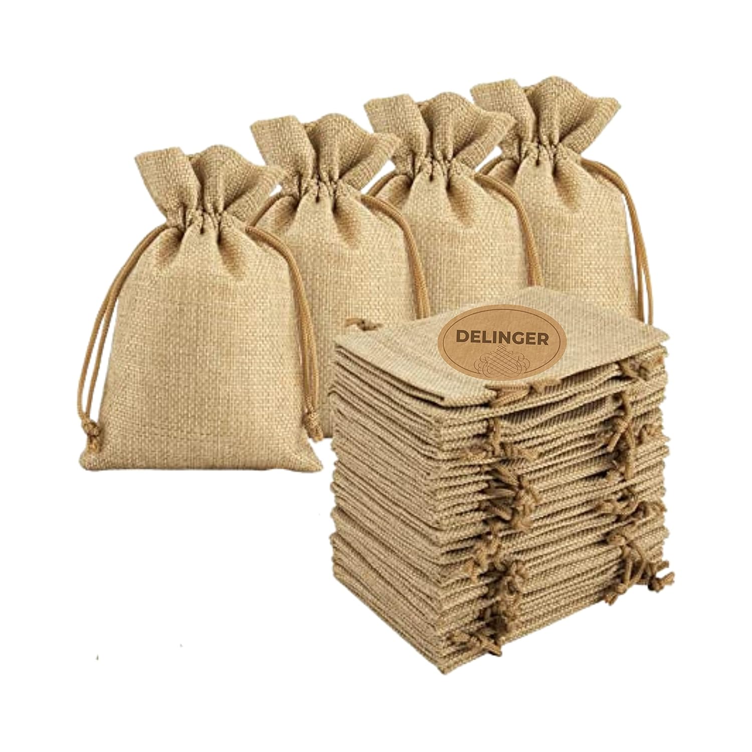 DELINGER Jute Potli Bags Natural Jute color with Drawstring Linen