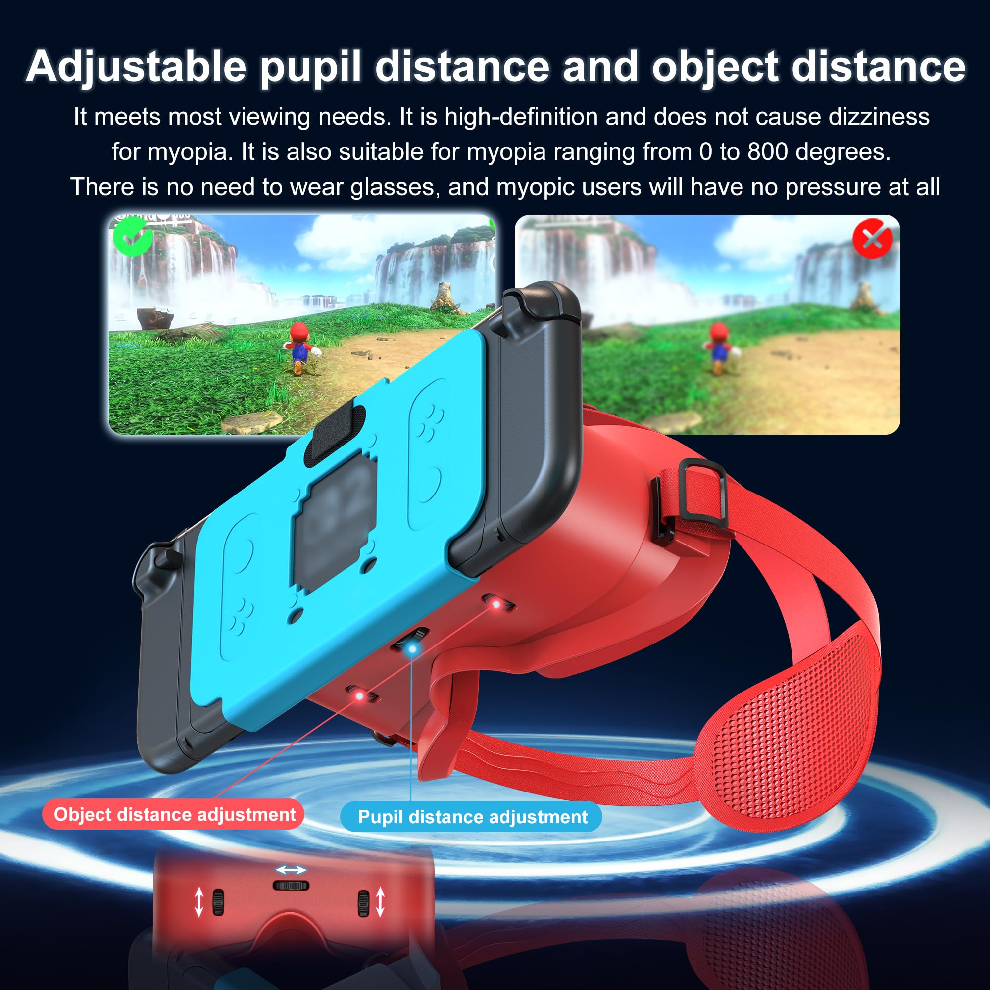 Casque réalité virtuelle Nintendo Switch 2 objectifs HD réglables sangle confortable lunettes 3D bleu rouge