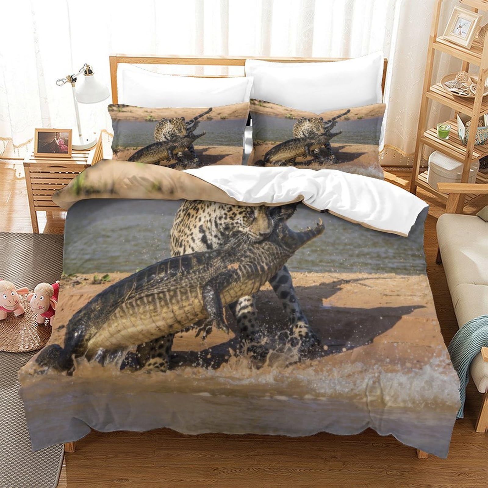 P1s9u7w5y Jaguar-10 Jurassic Dinosaur 3D Printed Microfiber Duvet Cover Set 3Pcs Prehistoric Dinosaur Bedding Set King（220X240cm）