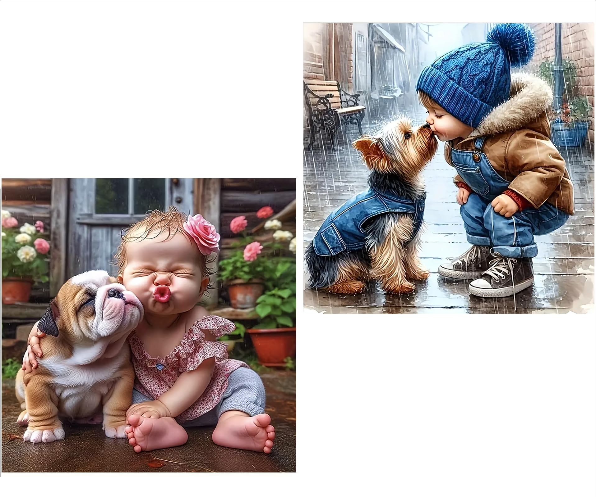 Amyaker ダイヤモンドアート キット 丸いビーズ 犬 子供 2個セット ダイアモンドビーズ絵画キット DIY 手作り絵画 モザイクアート 5D モザイクアート ダイヤモンド塗装 全面貼り付けタイプ 30x30cm