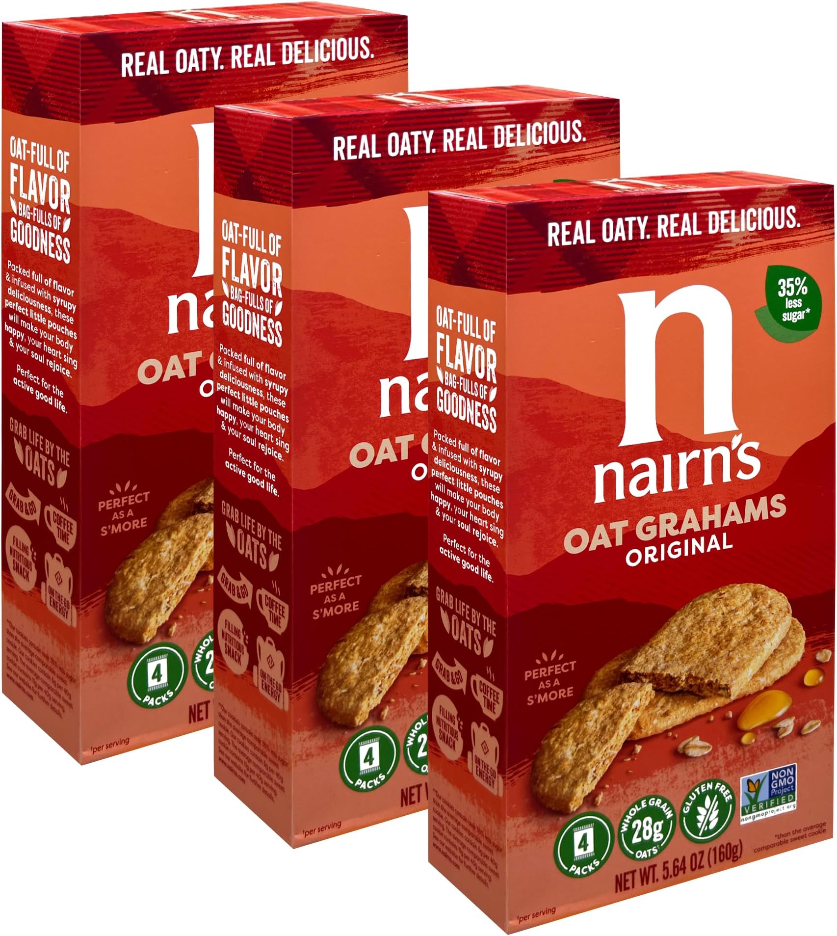 Gluten-Free Original Oat Grahams - Healthy, Tasty and Safe for Celiacs. Perfect On-the Go Snack. High Fiber, No Artificial Colors, Flavors, or Preservatives, 5.64oz, Pack of 3