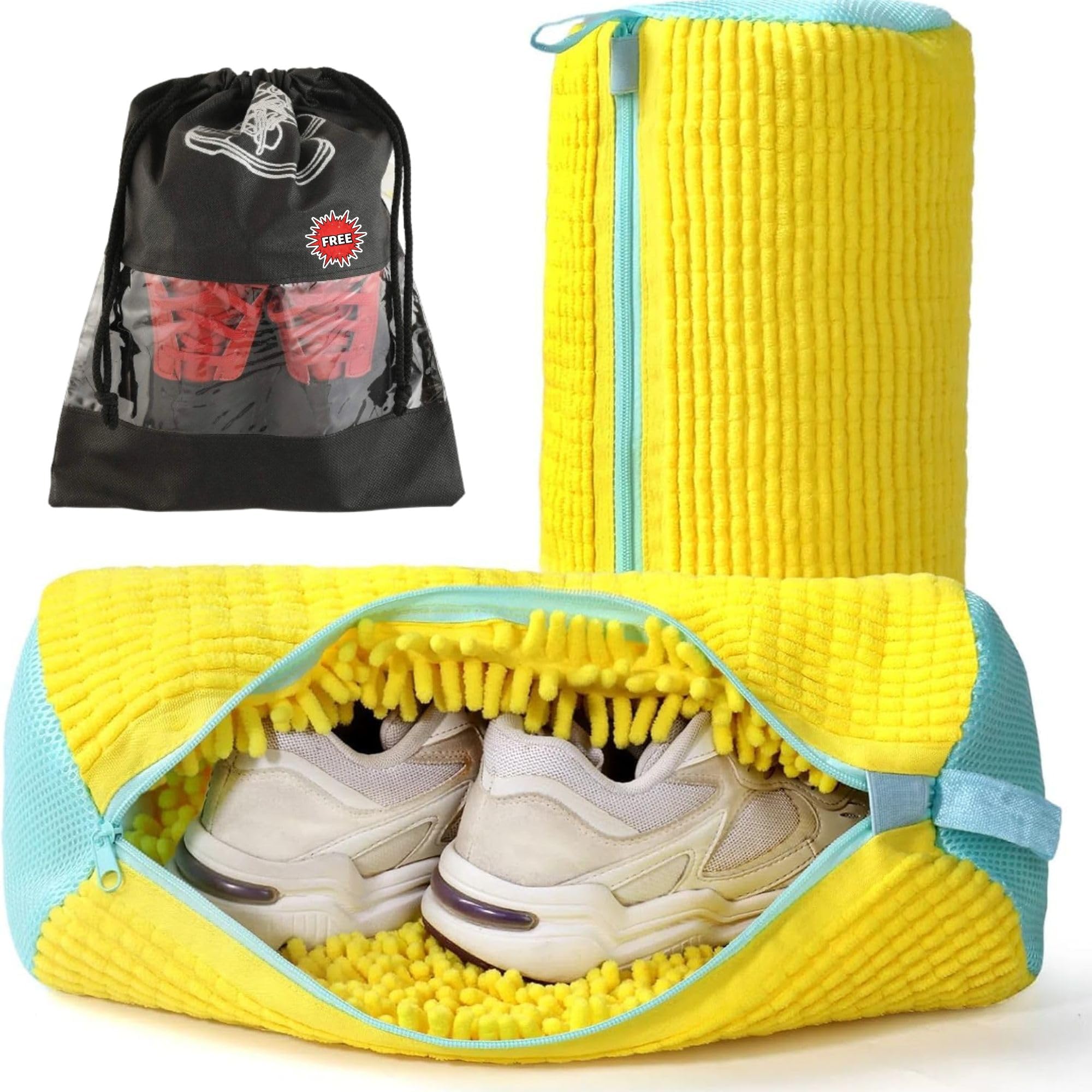 Shoe Washing Machine Bag for Sneakers (Pack of 1+1) | Thick Microfiber Laundry Travel Bag with Durable Zipper | Reusable 360° Deep Cleaning Footwear Wash Pouch for Washer & Dryer | All Shoe Sizes-picture-24
