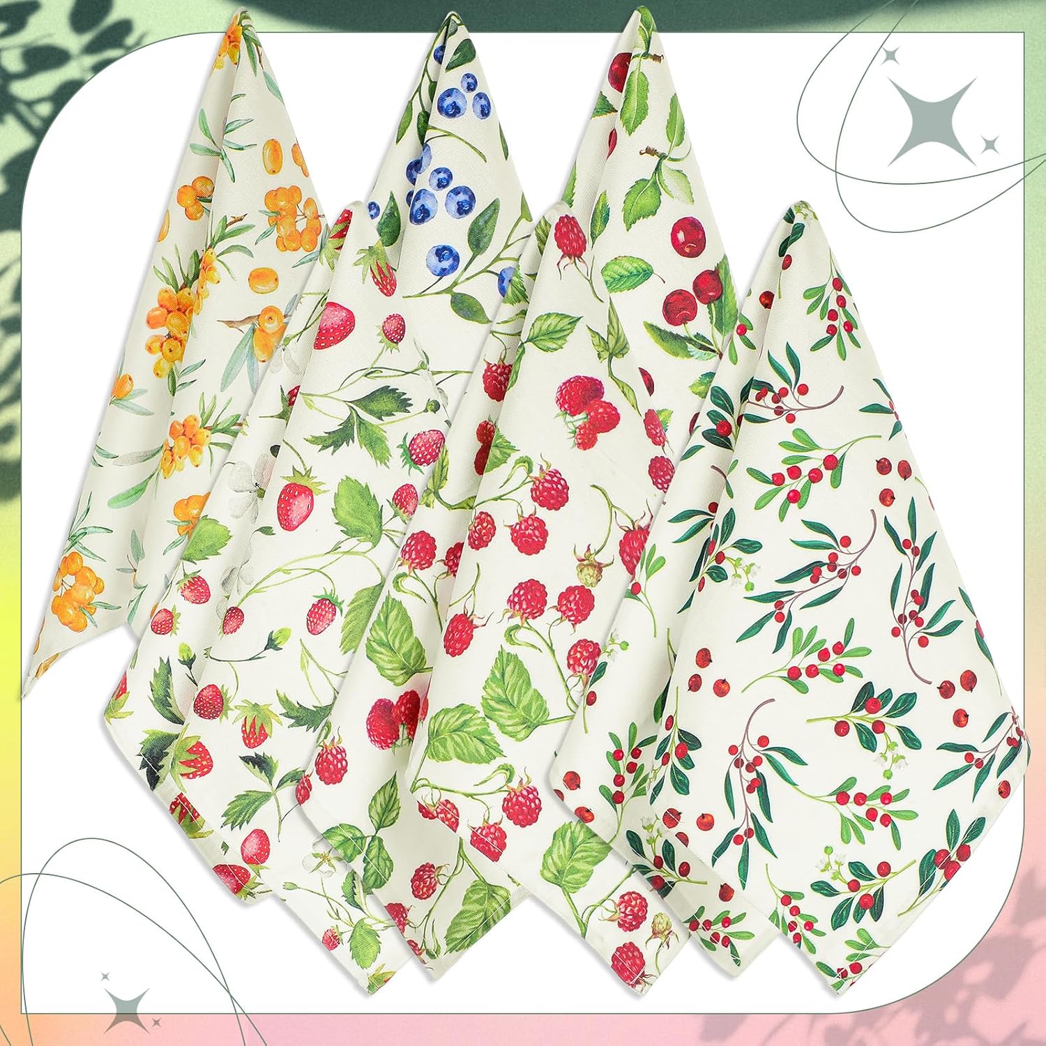 Oudain 6 Pcs Fruit Kitchen Towels Dishcloth Reusable Tea Hand Towels Absorbent Quick Dry Cleaning Cloths Towel for Kitchen Bathroom Housewarming Gifts Home Decoration 23.6 x 11.8", Mixed Fruit