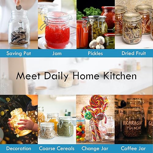 Miniatura 6 de YEBODA Tarros de vidrio para almacenamiento de alimentos de 32 onzas con abrazadera, tapas herméticas y juntas de silicona para recipientes de
