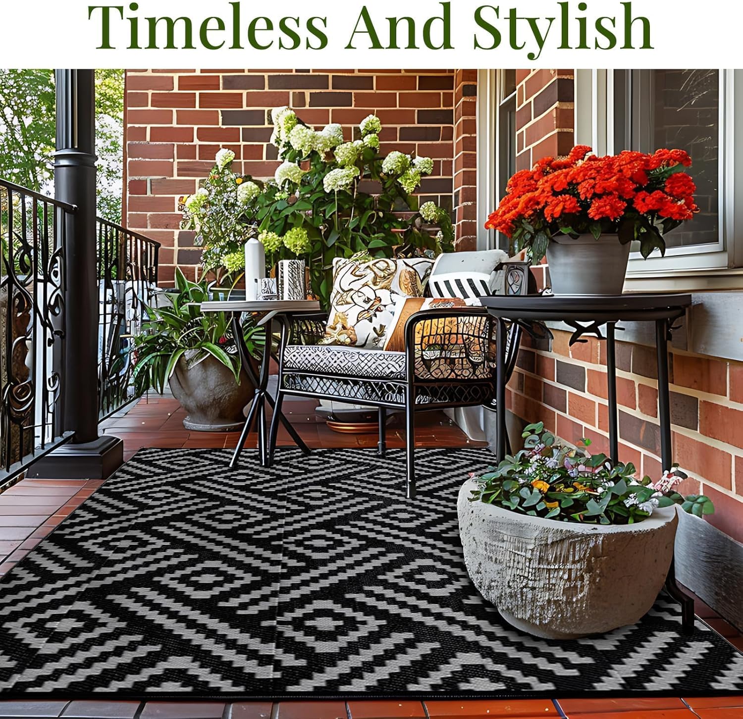 OPPODREAM Outdoor Rug 4x6 Ft, Waterproof Outdoor Plastic Straw Rug for Patio, Reversible Out Door Carpet for Camping, Deck, Rv, 4 x 6 Area Carpet for Balcony, Porch, Backyard, Black and Grey