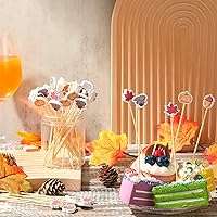 Vista 3 de Meanplan 100 palillos de cóctel de Acción de Gracias, palillos de dientes de otoño de Acción de Gracias, hojas de arce de bambú, bellotas