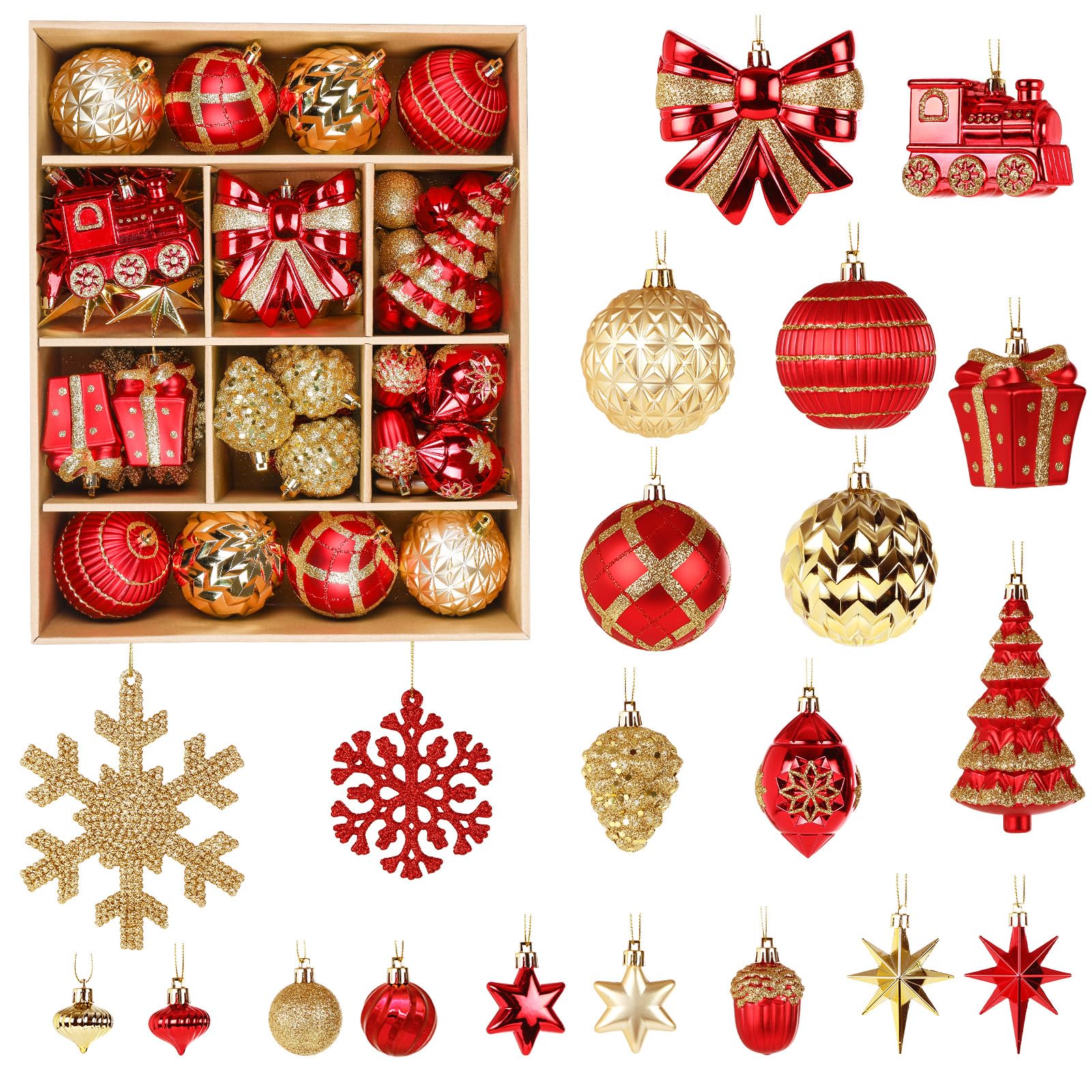Alupssuc 82PCs Weihnachtskugeln, Bruchsicher Rot Gold Christbaumkugeln