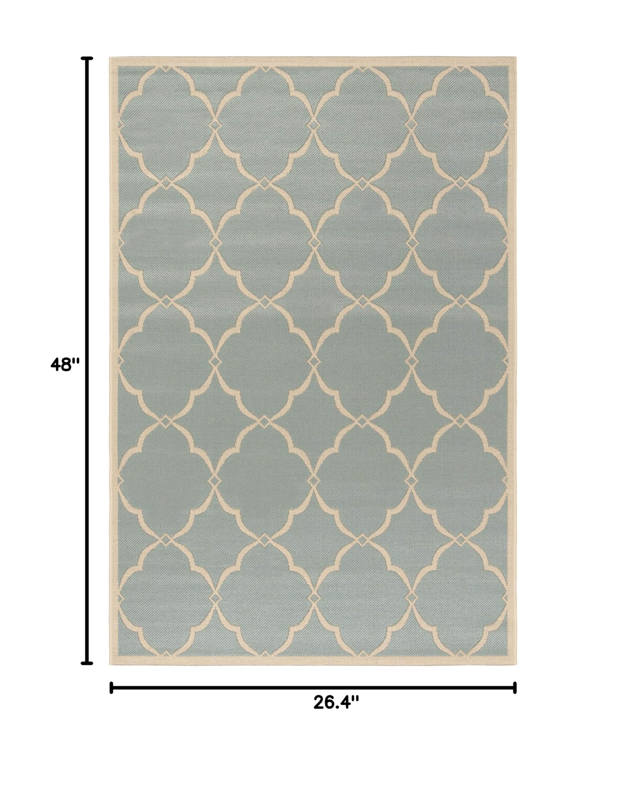 SAFAVIEH Beach House Collection 2' 2' x 4' Aqua / Cream BHS125K Moroccan Trellis Geometric Indoor/ Outdoor Easy Cleaning Patio Backyard Mudroom Accent Rug