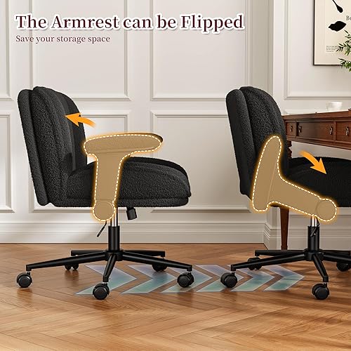 Miniatura 8 de Silla de Oficina con Piernas Cruzadas con Brazos Abatibles, Silla de Piernas Cruzadas Ancha con Ruedas y Asiento Extra Profundo Engrosado para