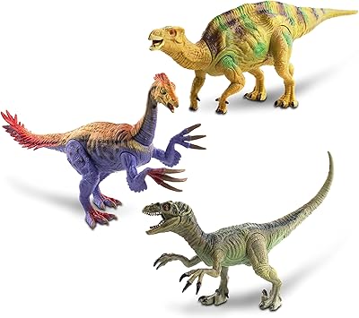 NKOK WowWorld Poseable Dinosaurs Playset Medium 3-Pack Set (Velociraptor, Iguanadon, Therizinosaurus), Multi, (3265)