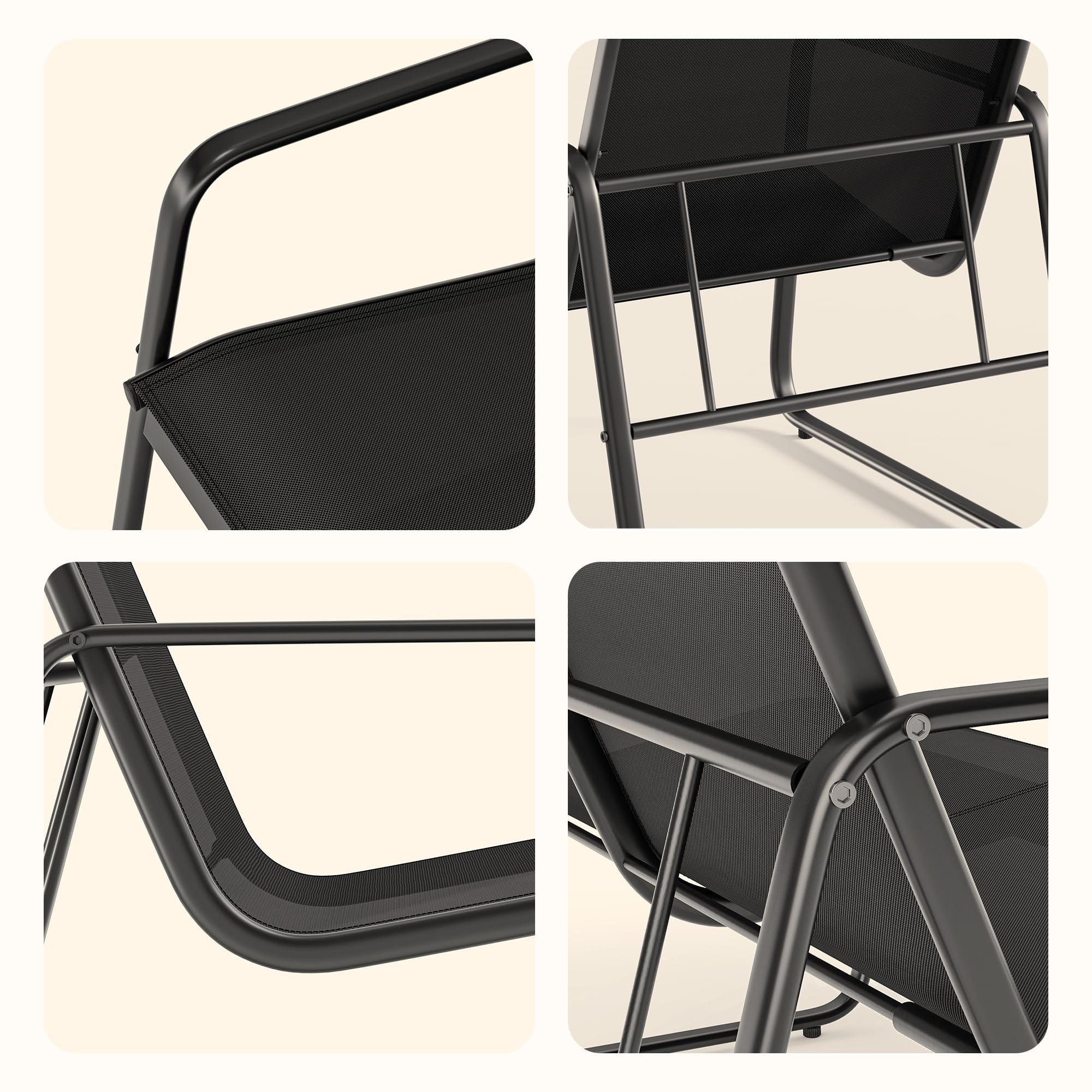 Bealife Conjunto de Muebles de jardín de 4 Piezas, Conjunto de Patio de Tela Teslin, Incluye 3 sillones y 1 Mesa de Vidrio, Adecuado para Patios, Jardines y Espacios al Aire Libre (Negro)