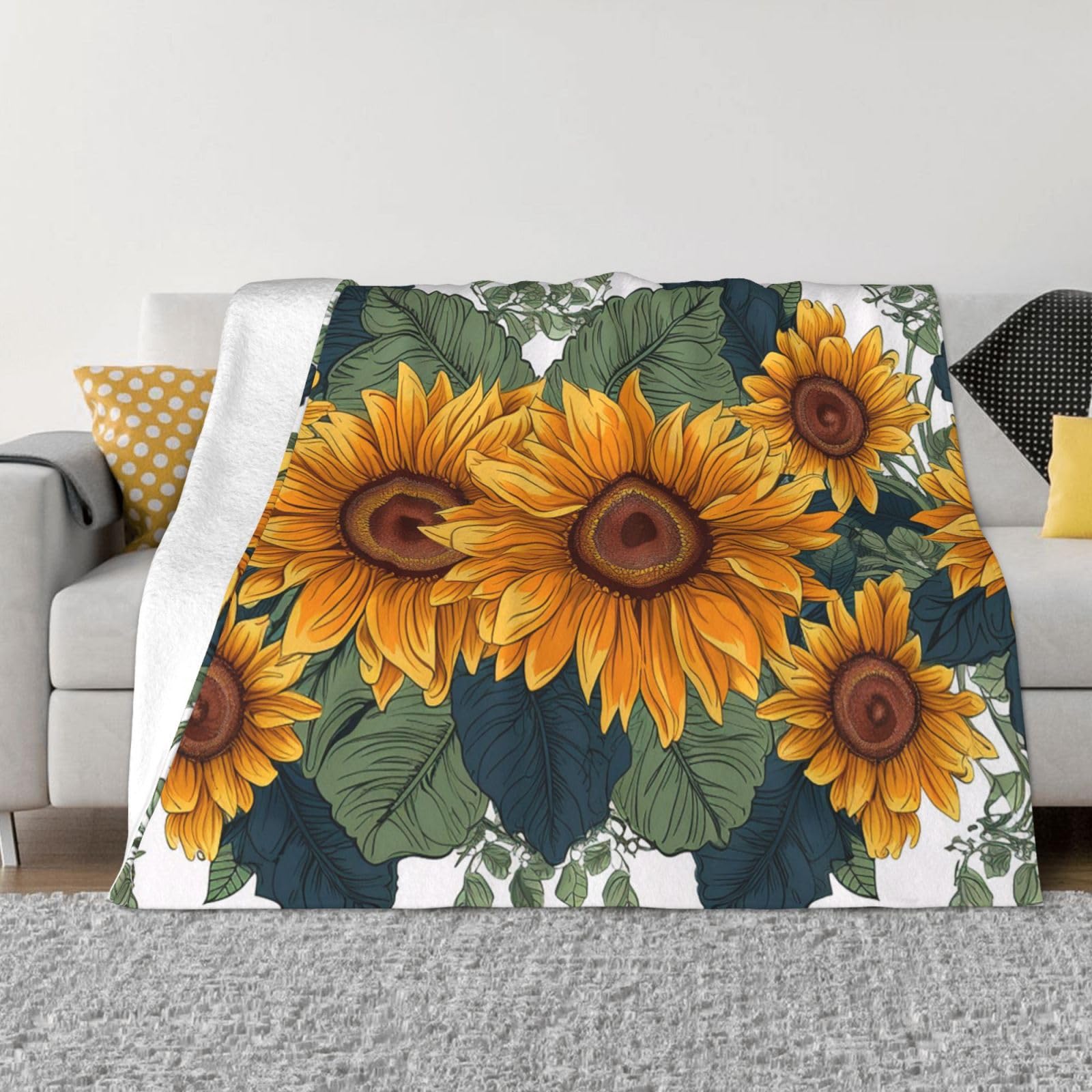 Couverture pour canapé motif tournesols en microfibre douce pour vos soirées