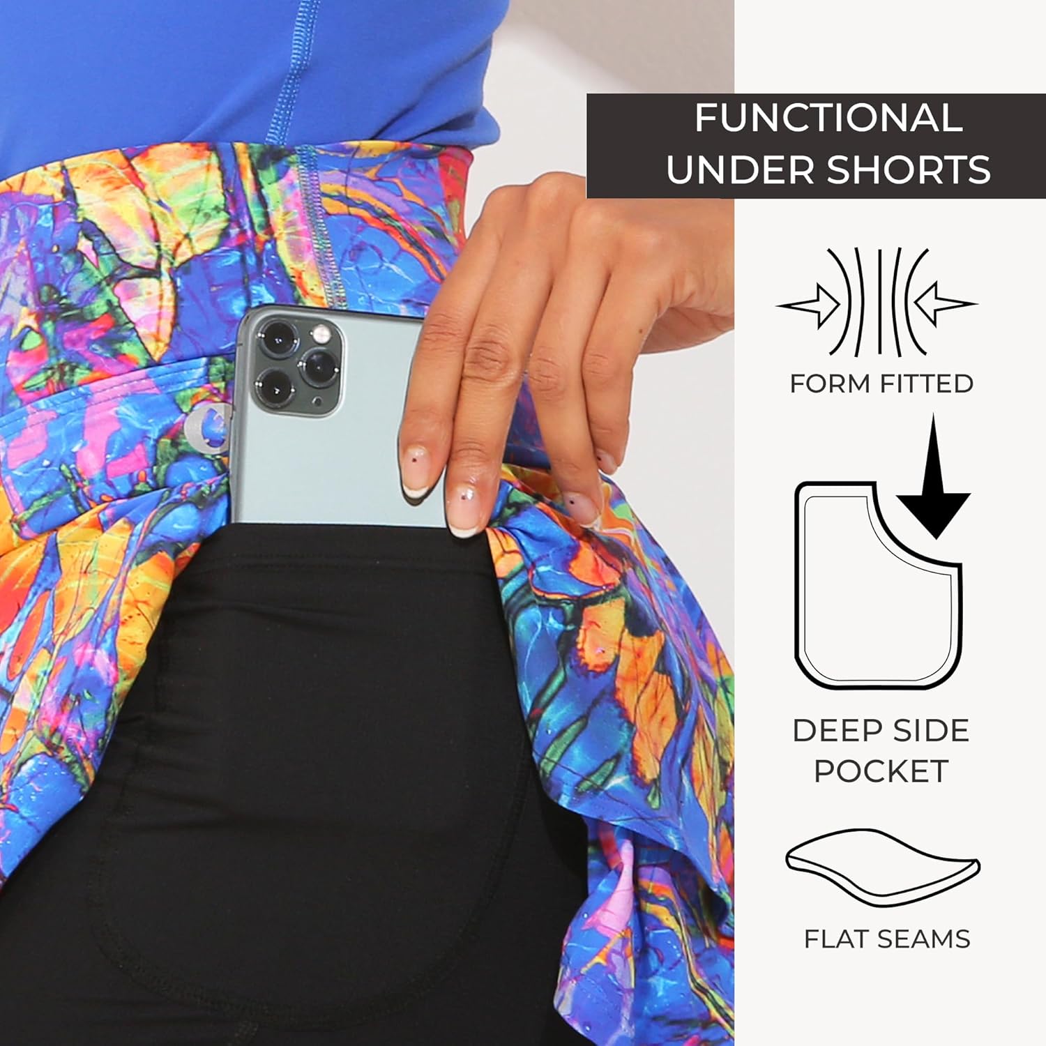 Dona Jo Soar Skirt/Skort - Athletic Skort for Women - 2-Tiered High Waisted Women's Ruffle Skirt with Pockets and Shorts