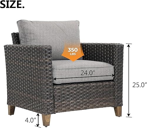 Miniatura 4 de Grand patio Muebles de exterior, sofá modular de mimbre para patio, sofá individual con cojines gruesos para terraza, porche, piscina, jardín