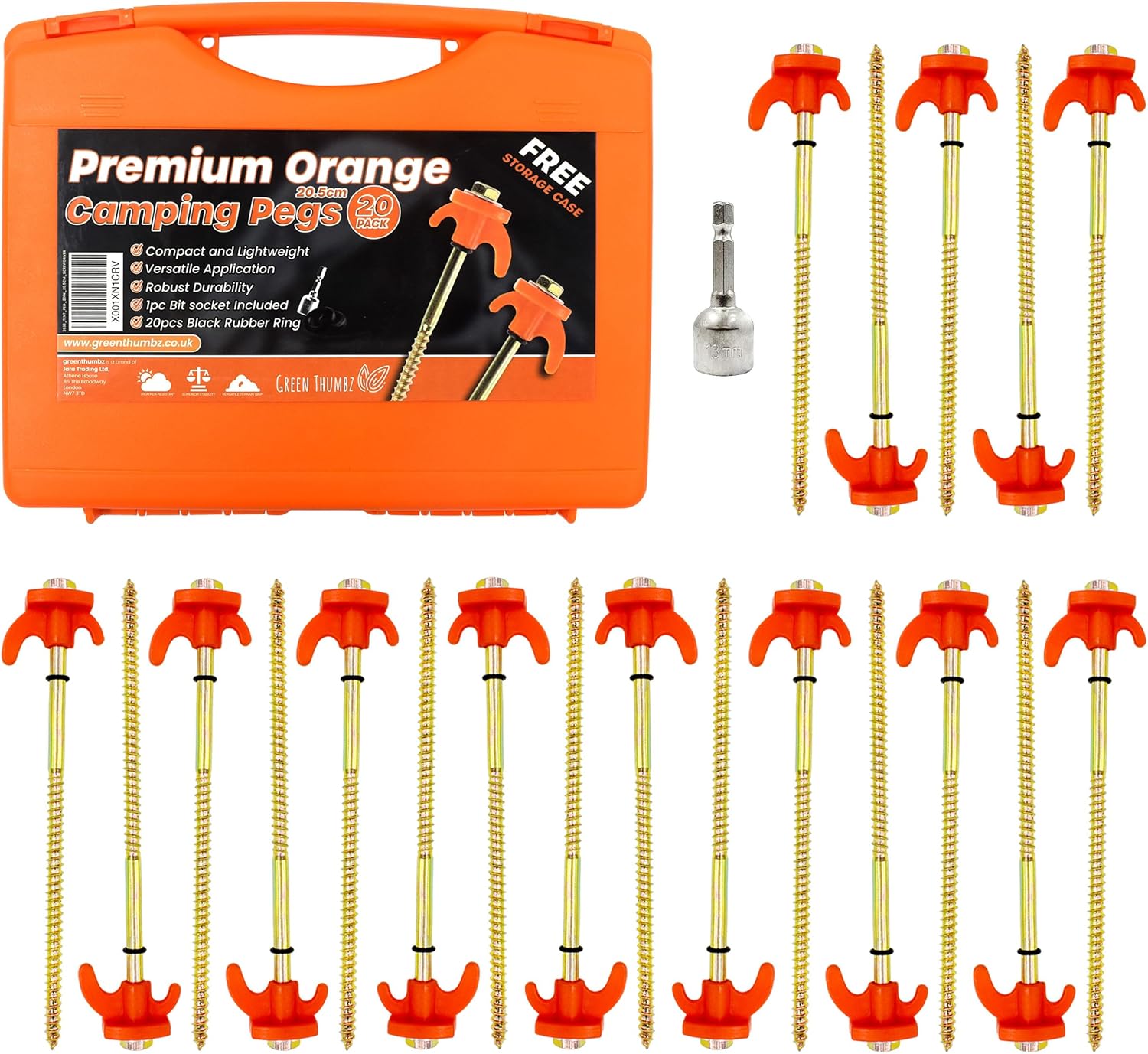 Green Thumbz Heavy Duty Tent Pegs 20 Pack Tent Pegs Metal Heavy Duty