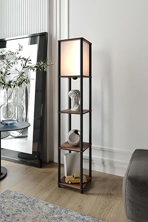 Sakura Rafl  Lambader Ceviz   3 Katl  Dekoratif MDF Lambader, Modern Ayakl  Lamba, E27 Duy, Salon & Oturma Odas  Ayd nlatma [Enerji S n f  F]