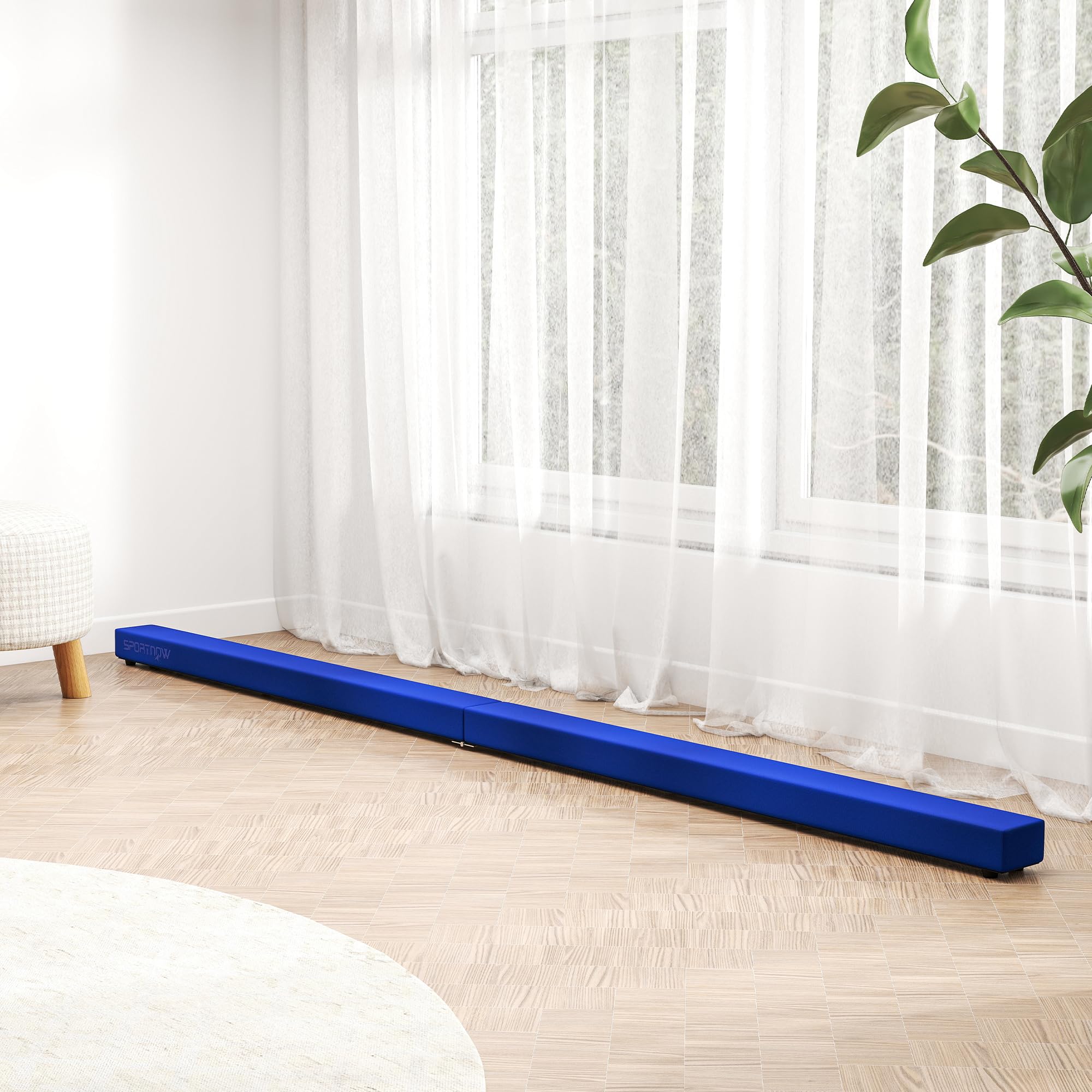 SPORTNOW Trave da Ginnastica Pieghevole, 240 cm, in Velluto, con Fondo Antiscivolo, Attrezzatura per l'allenamento da Ginnastica per Bambini e Adulti, Blu