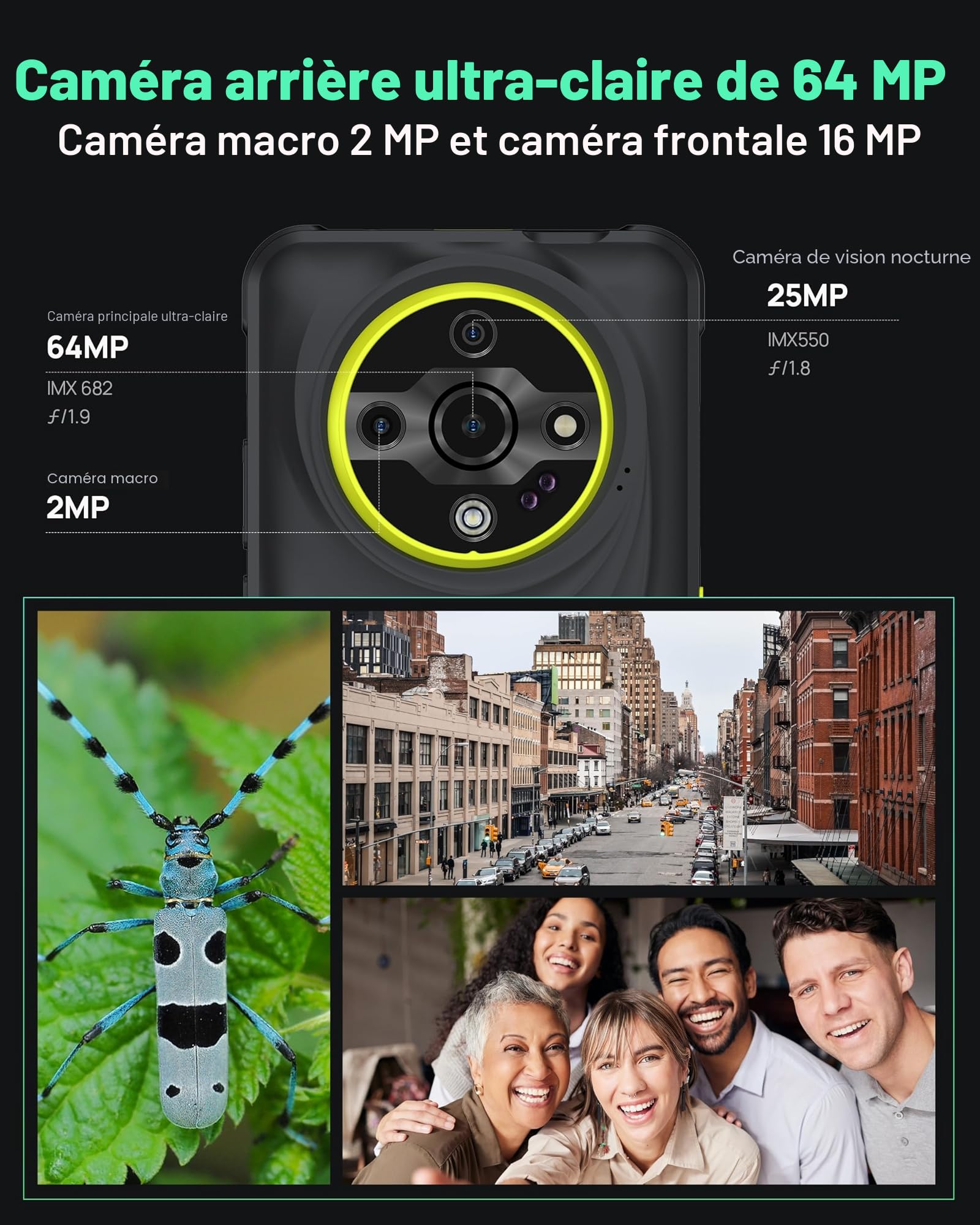 Ulefone Armor X31 Pro Téléphone Portable Incassable 5G, 6050mAh Batterie Smartphone 16Go+256Go/SD-2TB Android 14 Caméra 64MP+25MP, 6,56" 120Hz 3-Slots/Flashlight/Face ID/Fingerprint/GPS/OTG/NFC Noir
