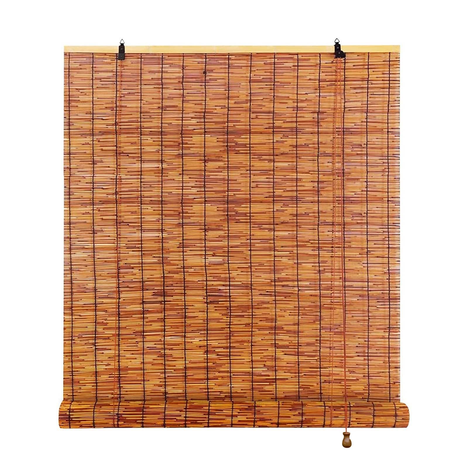 Sunshade Outdoor Roller Blinds Shade Brown Bamboo Roller Blinds 60 90 100 120 140 160 cm Wide Reed Curtains Roman Blinds For Windows Anti-UV Bamboo Blinds With Lifter Waterproof Bamboo Door Curtain