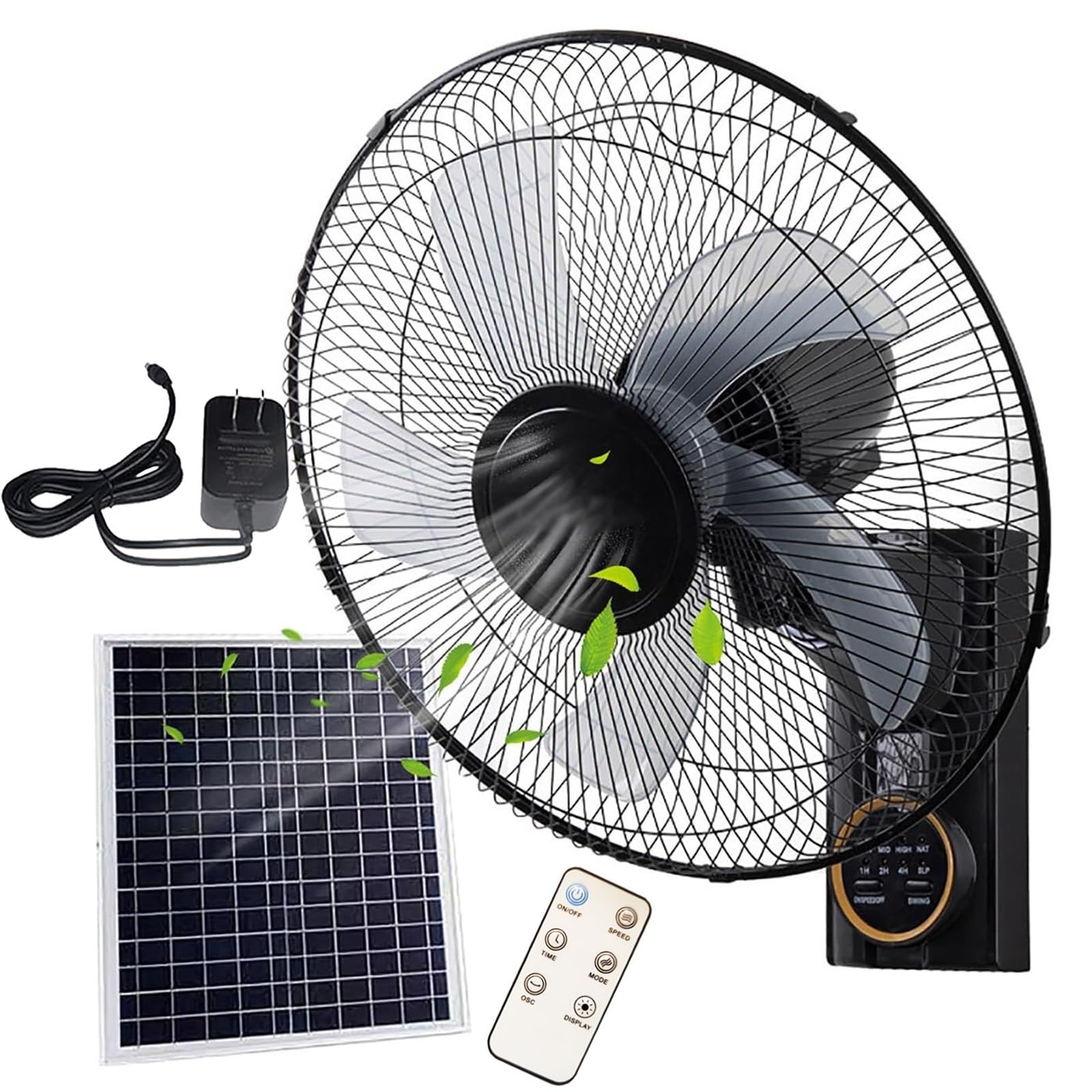 Ventilador Portátil De Carga Solar, Ventilador De Pared con 3 Velocidades, con Mando A Distancia Temporizador Y 3 Velocidades Potente con 5 Aspas Y Hélice