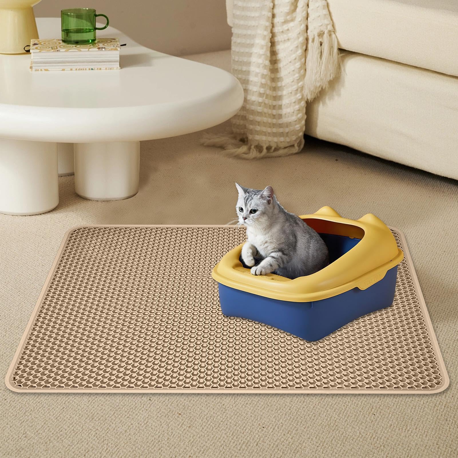 Tapis de litière pour chat - Tapis de litière pour chat - Double couche | Attrape-litière et attrape-tapis - Lavable - Attrape-litière et tapis pour les sols plus propres