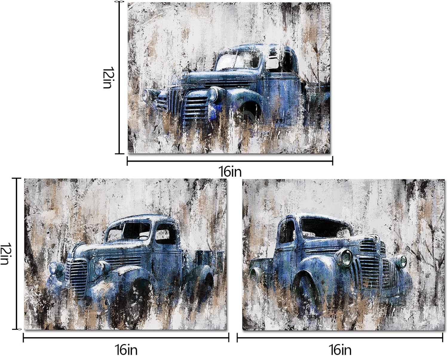 HOMEOART Rustic Truck Canvas Wall Art Old Car Pictures Farmhouse Living Room Wall Decor Country Style Artwork Framed Posters Paintings (Blue)