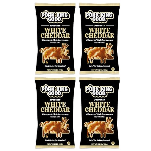 Miniatura 8 de Pork King Good Stupid Hot Pork Chicharrones - Paquete de 4 bocadillos bajos en carbohidratos, aptos para dieta cetogénica, chicharrones