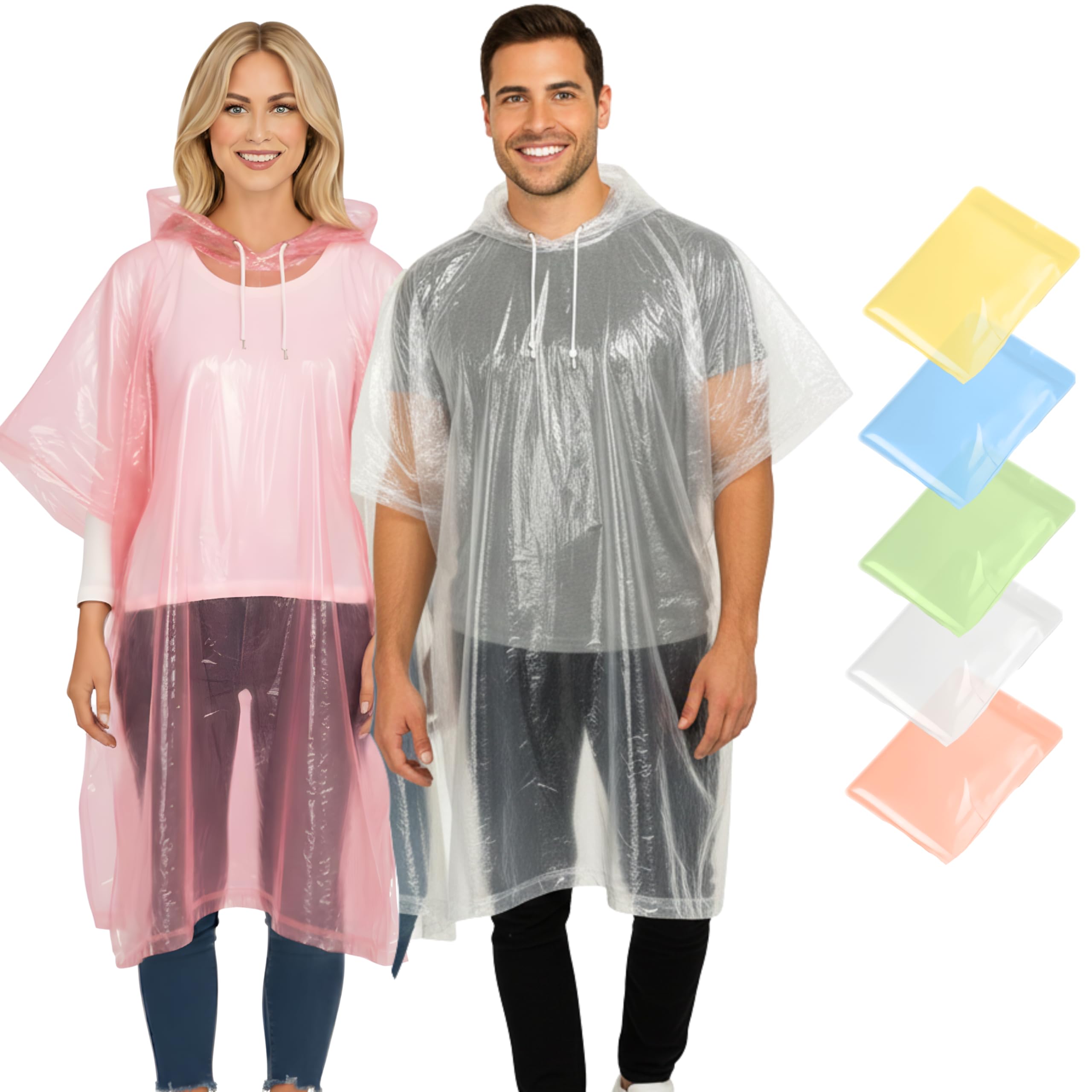 Redstar Unisex 5 Pcs, Multicolour Coloured Disposable Rain Ponchos For Adults - Assorted Disposable Rain Poncho Adult Waterproof Pac A Mac Women And Men - Emergency Lightweight Pac A Mac For Travel And Festival Accessories