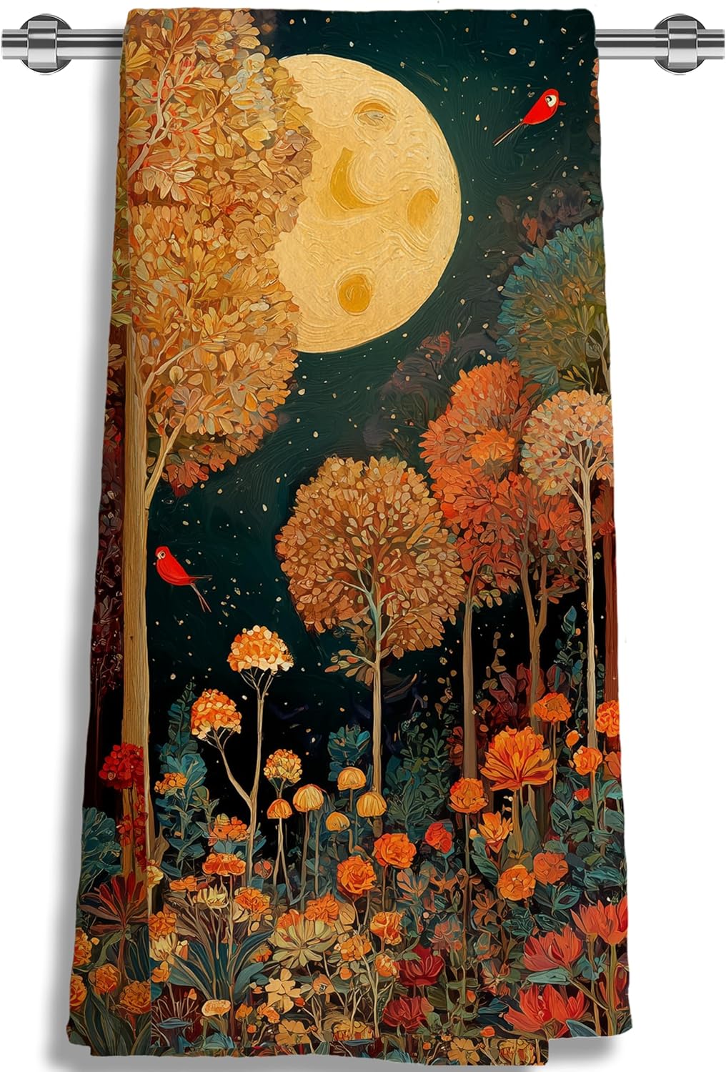 William Morris Floral Kitchen Towel, Vintage Autumn Night Landscape Dish Towel, Pumpkin Art Tea Towel, Absorbent Quick Dry Kitchen Decor Cloth 16x24 Inches