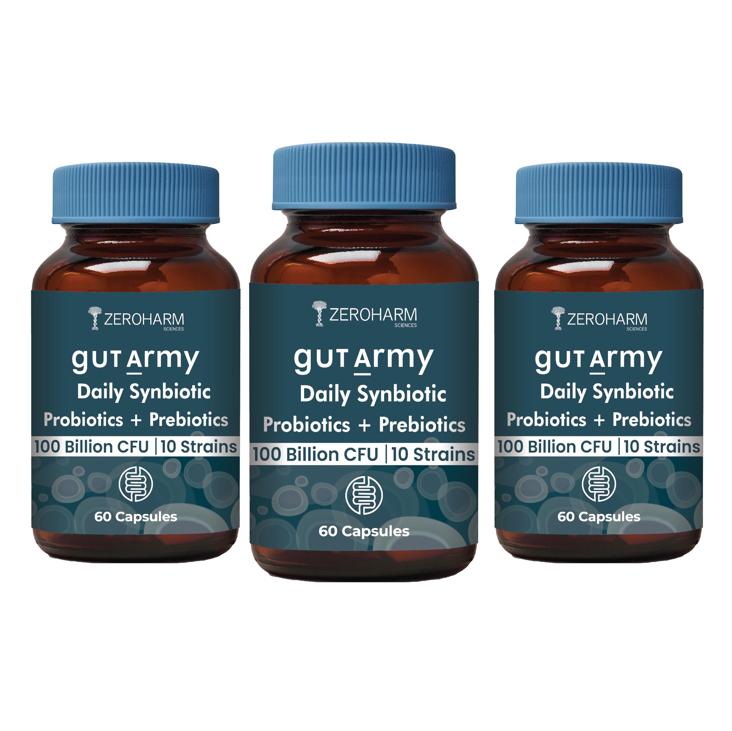 Gut Army Prebiotics & Probiotics - 10 Unique Strains Blend -100 Billion CFU - With Inulin & Probiotics Blend - Supports Gut Digestion Health & Bowel Movement - 180 Capsules By ZEROHARM-image-10