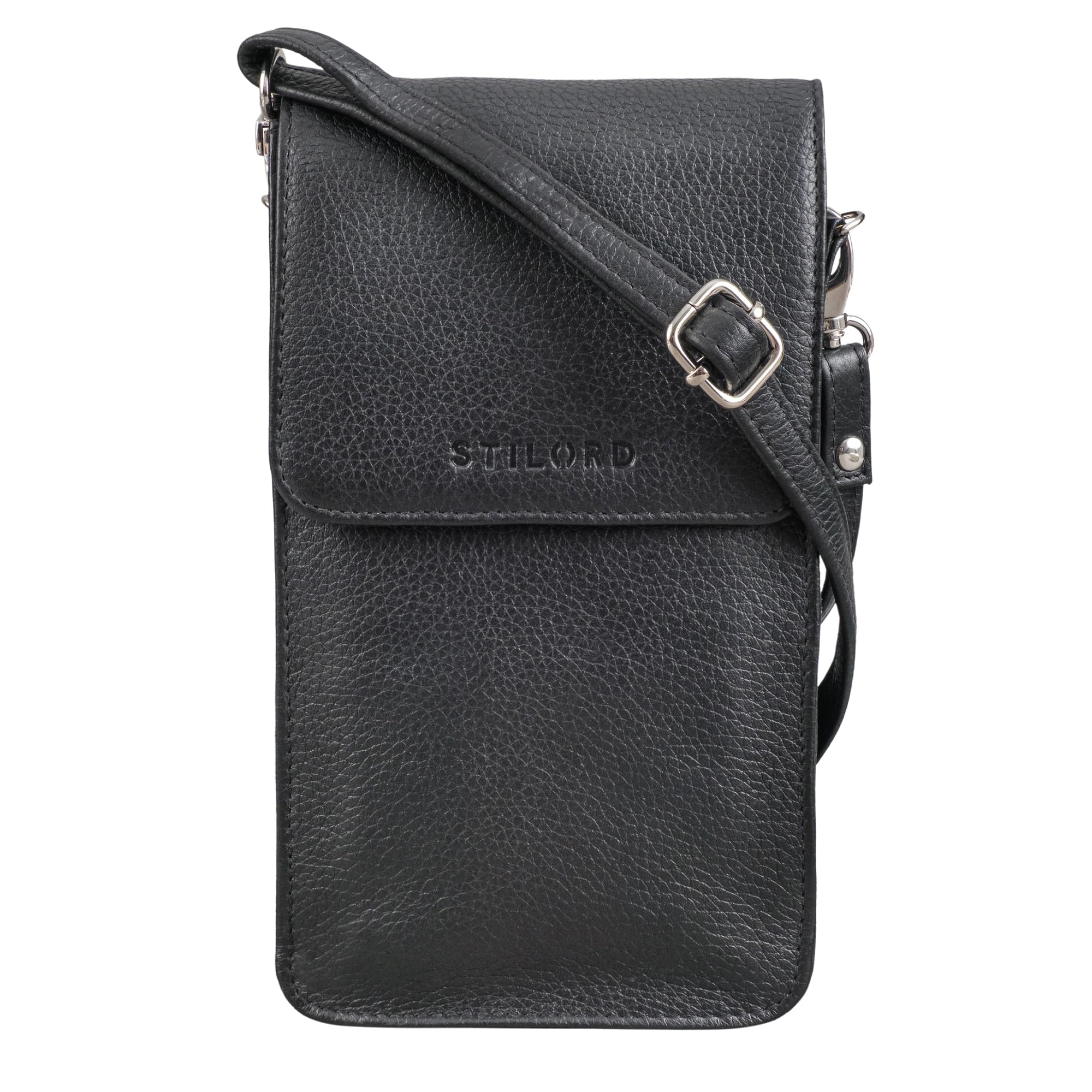 STILORD "Imola Echtleder Handytasche 7 Zoll Damen Herren Vintage Umhängetasche Brustbeutel Leder Damen Herren Unisex Crossbody Bag Farbe:schwarz