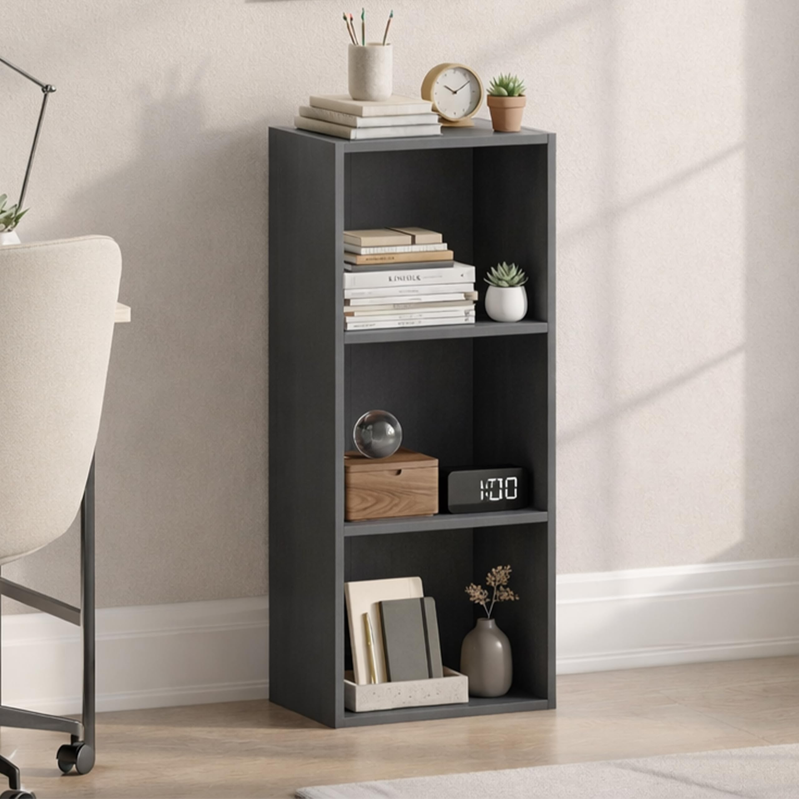Estantería de 3 niveles de madera gris Vida Designs Oxford para oficina y salón