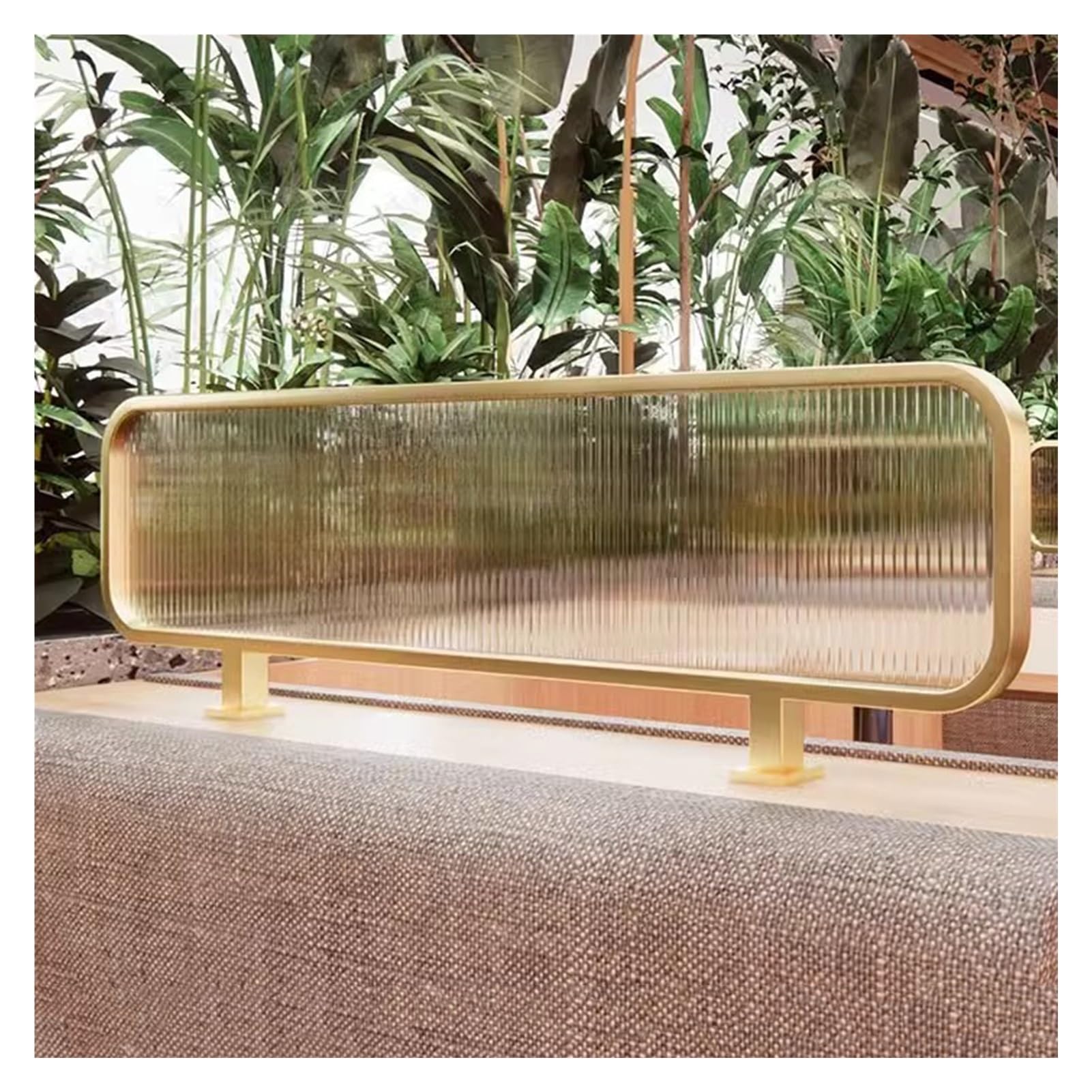 GDMDPTE Dividers For Dining Areas, Ironwork Restaurant Decorative Partitions, Striped Matte Glass Hot Pot Countertop Desk Divider, 30/50cm Low Fence (Color : Gold-B, Size : 30x70cm)
