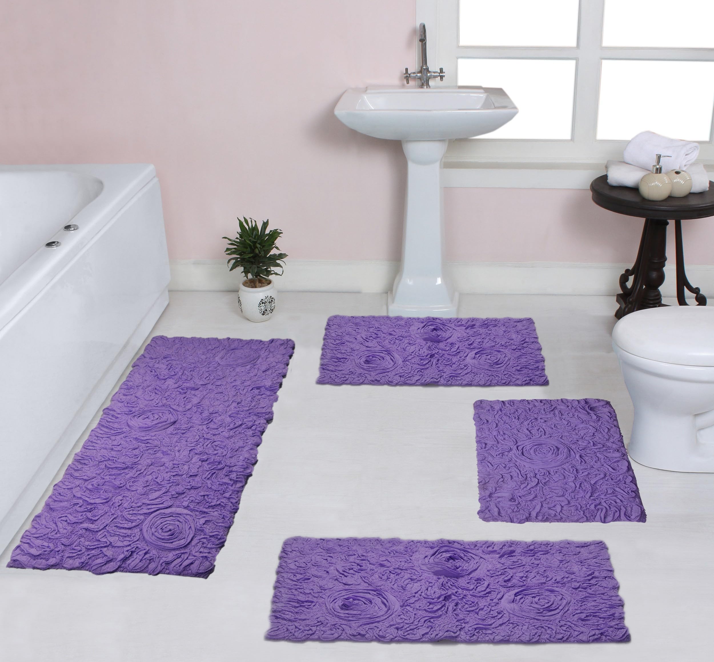 Home Weavers Tappeto da bagno trapuntato, collezione Bell Flower, 100% cotone, tappeti da bagno extra morbidi e assorbenti, tappetini da bagno antiscivolo, lavabili in lavatrice, set da 4 pezzi con