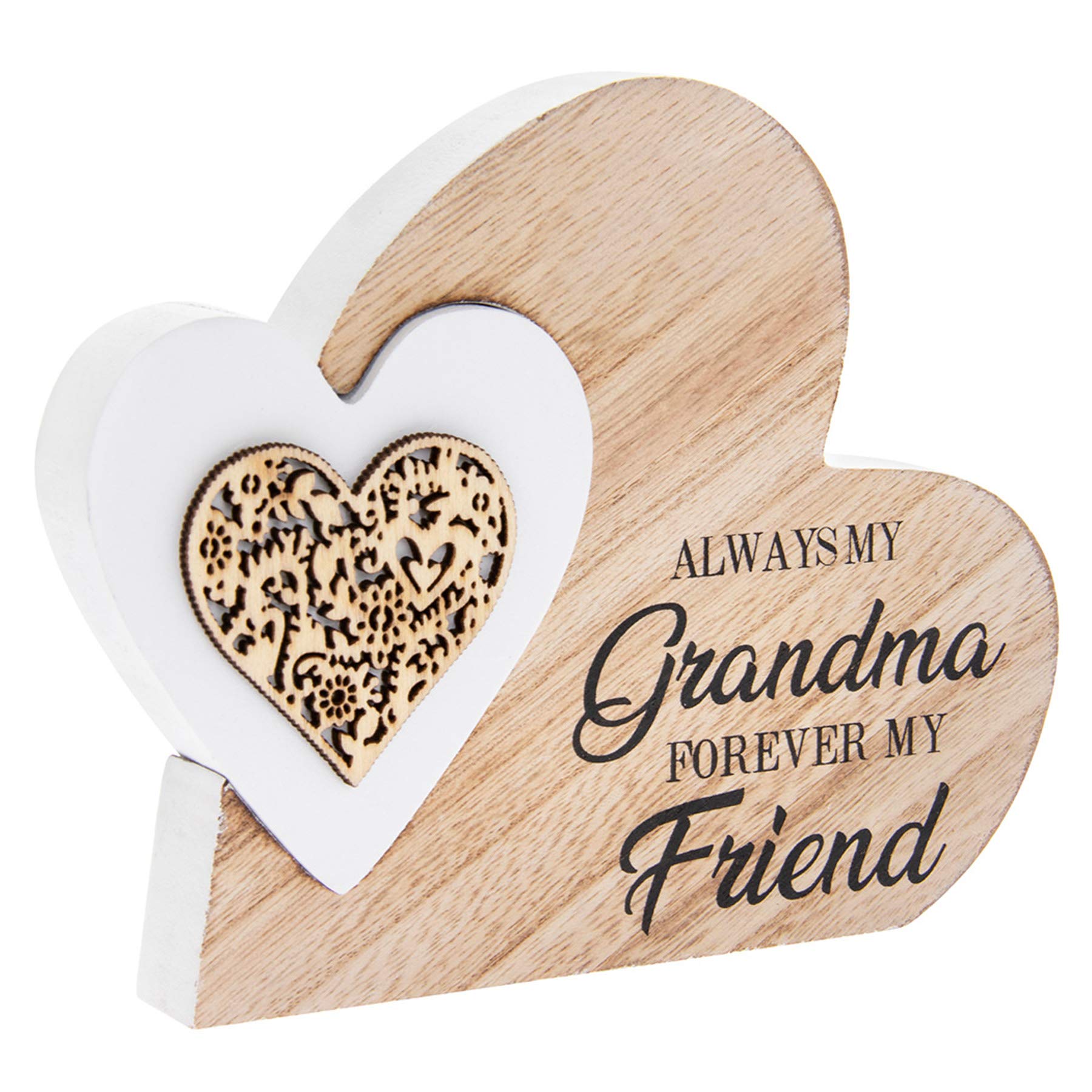 Beautiful Double Heart Family Sign - Antique Style Wooden Plaque | 15x2x12 Cm | UK